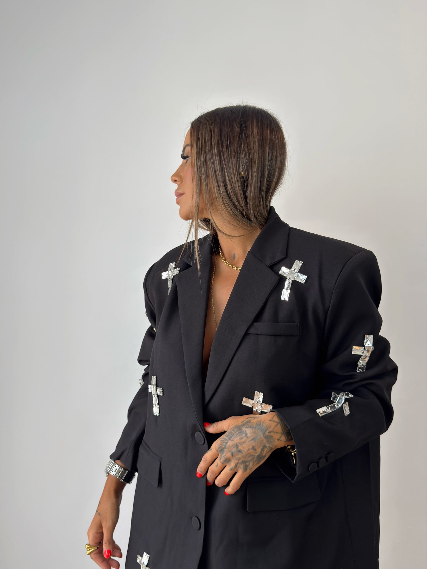BLAZER OVER PREMIUM DIAMOND CROSS BLACK