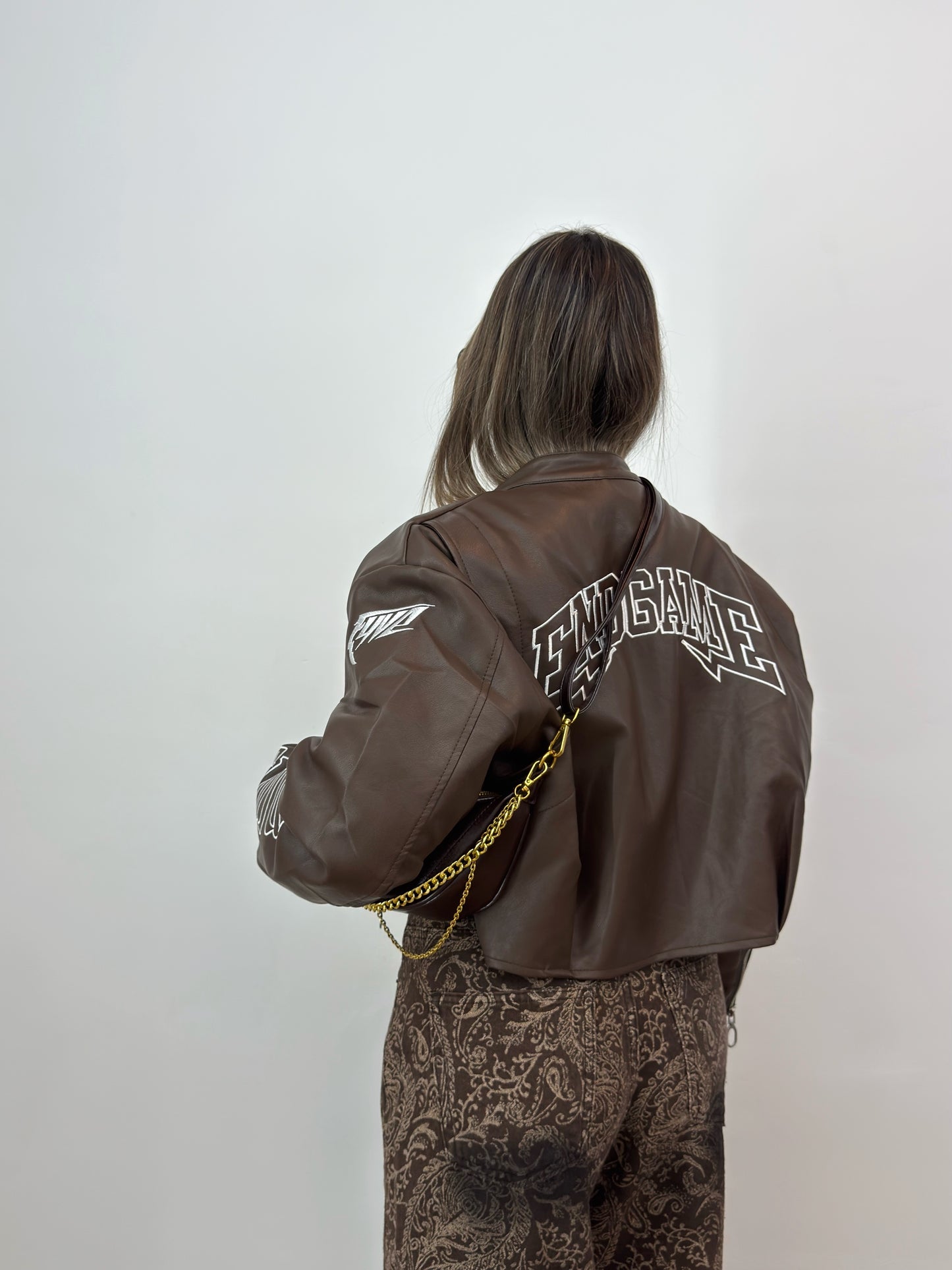 BIKER CROPPED PREMIUM FLORA CHOCO