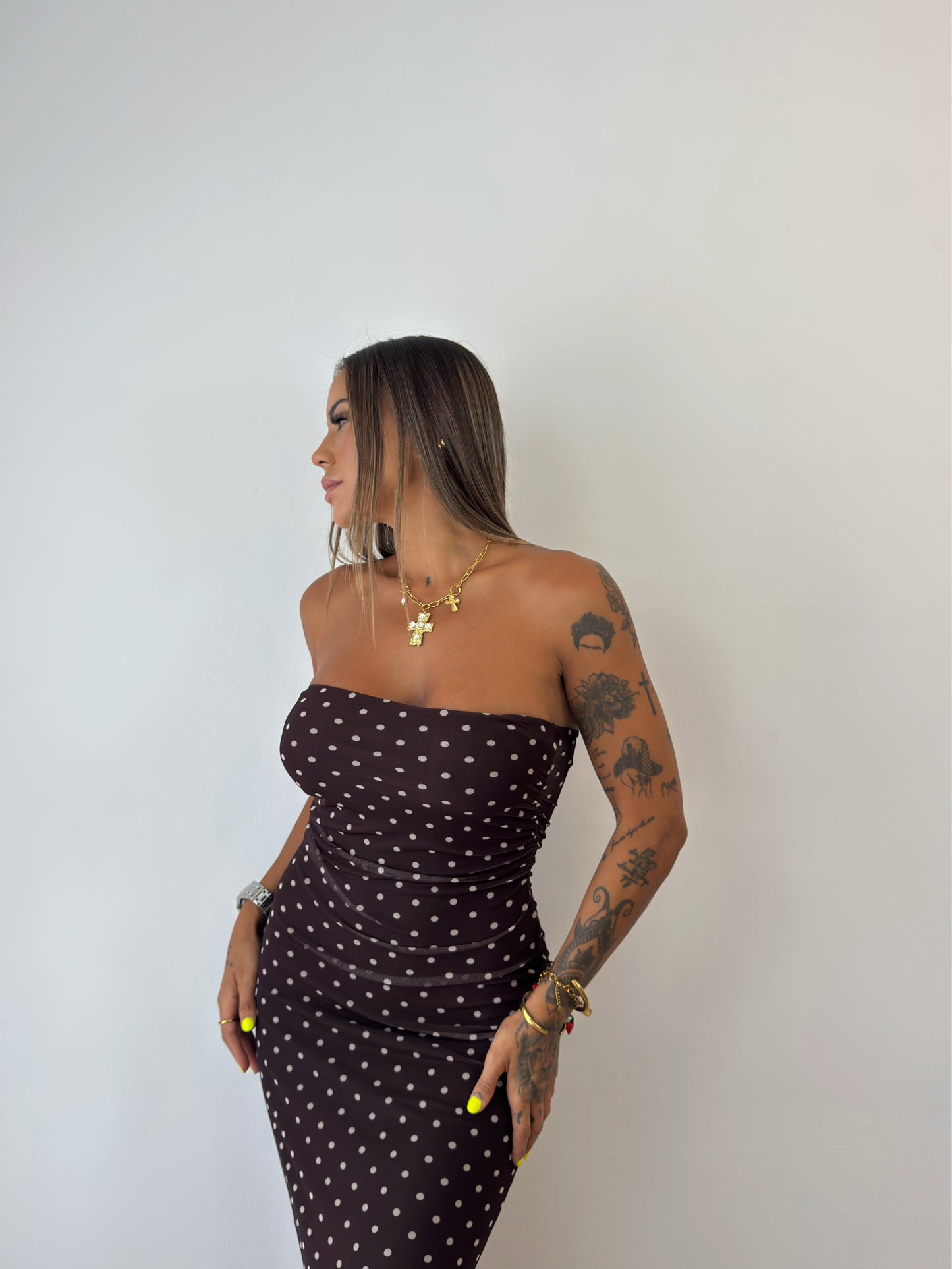 VESTIDO TUL POLKA BROWN