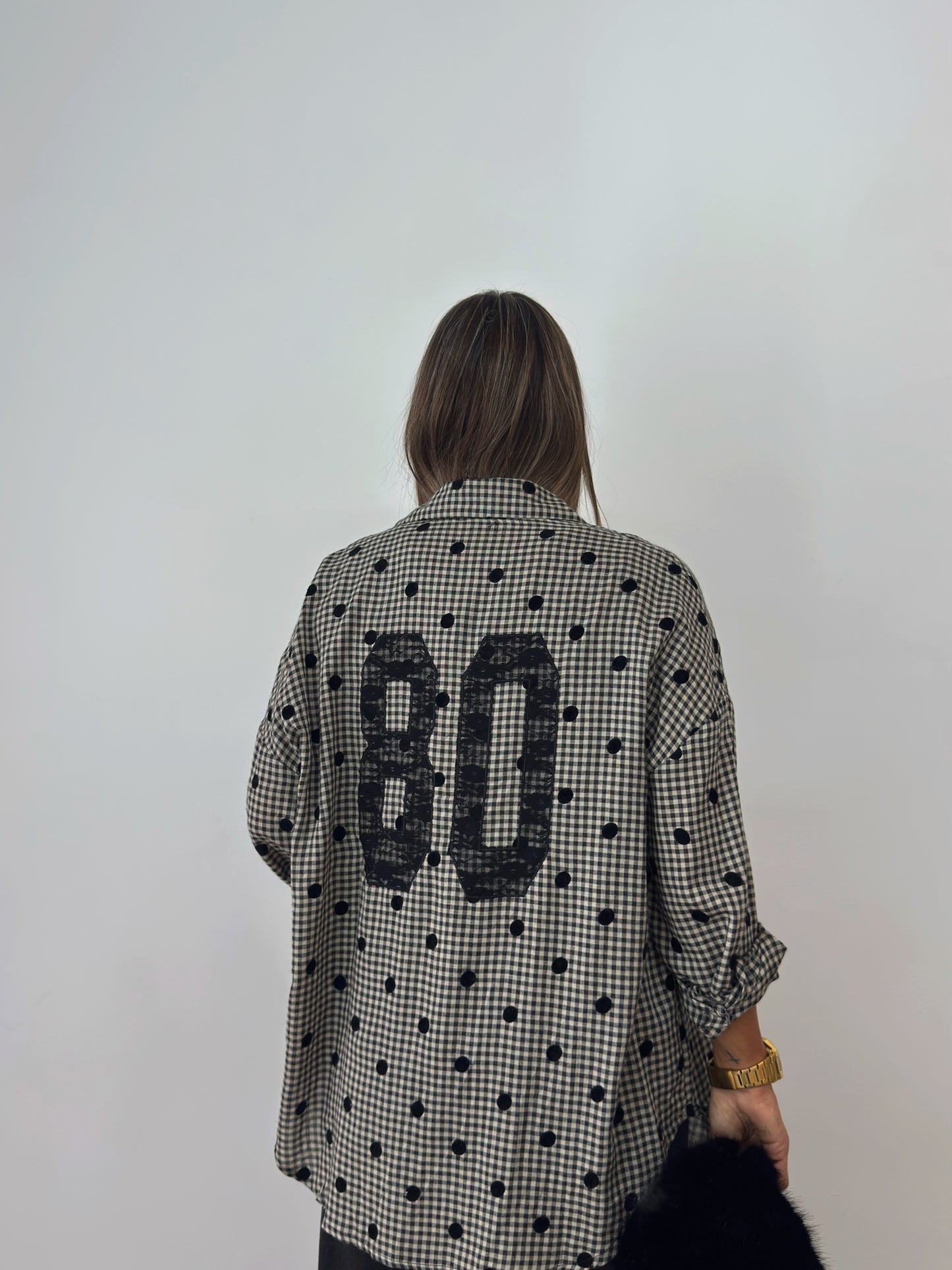 CAMISA OVER VICHY DOTS