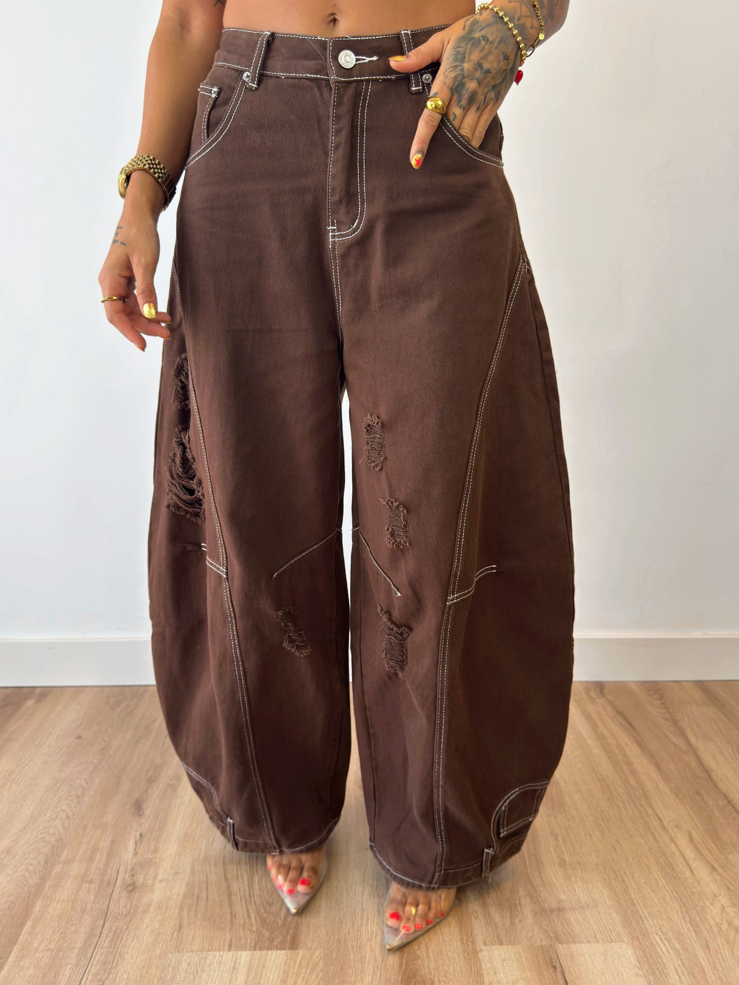 JEANS PREMIUM BALLOON BROKEN CHOCO
