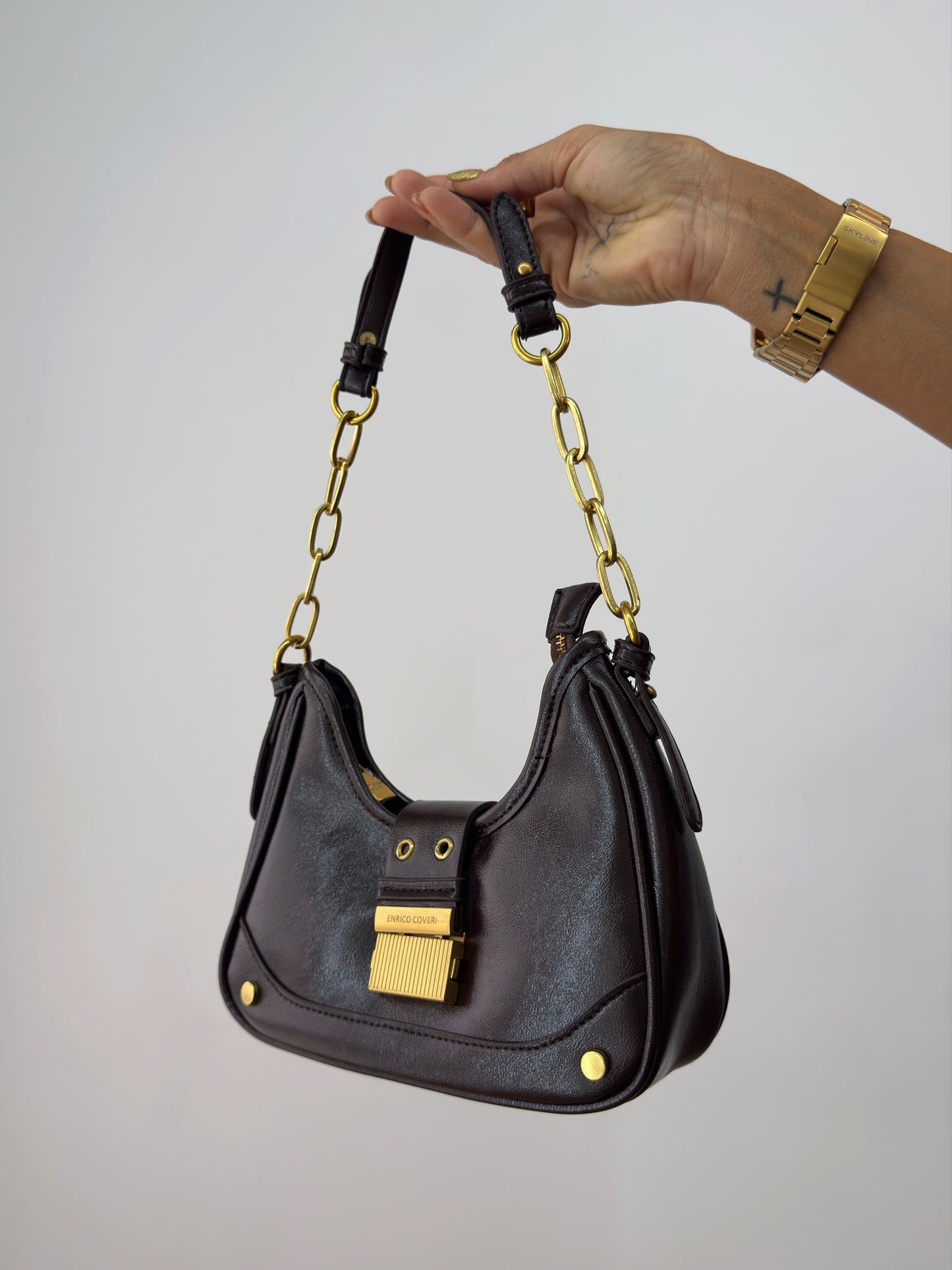 BOLSO MINI CHAIN ENRICO COVERI BROWN