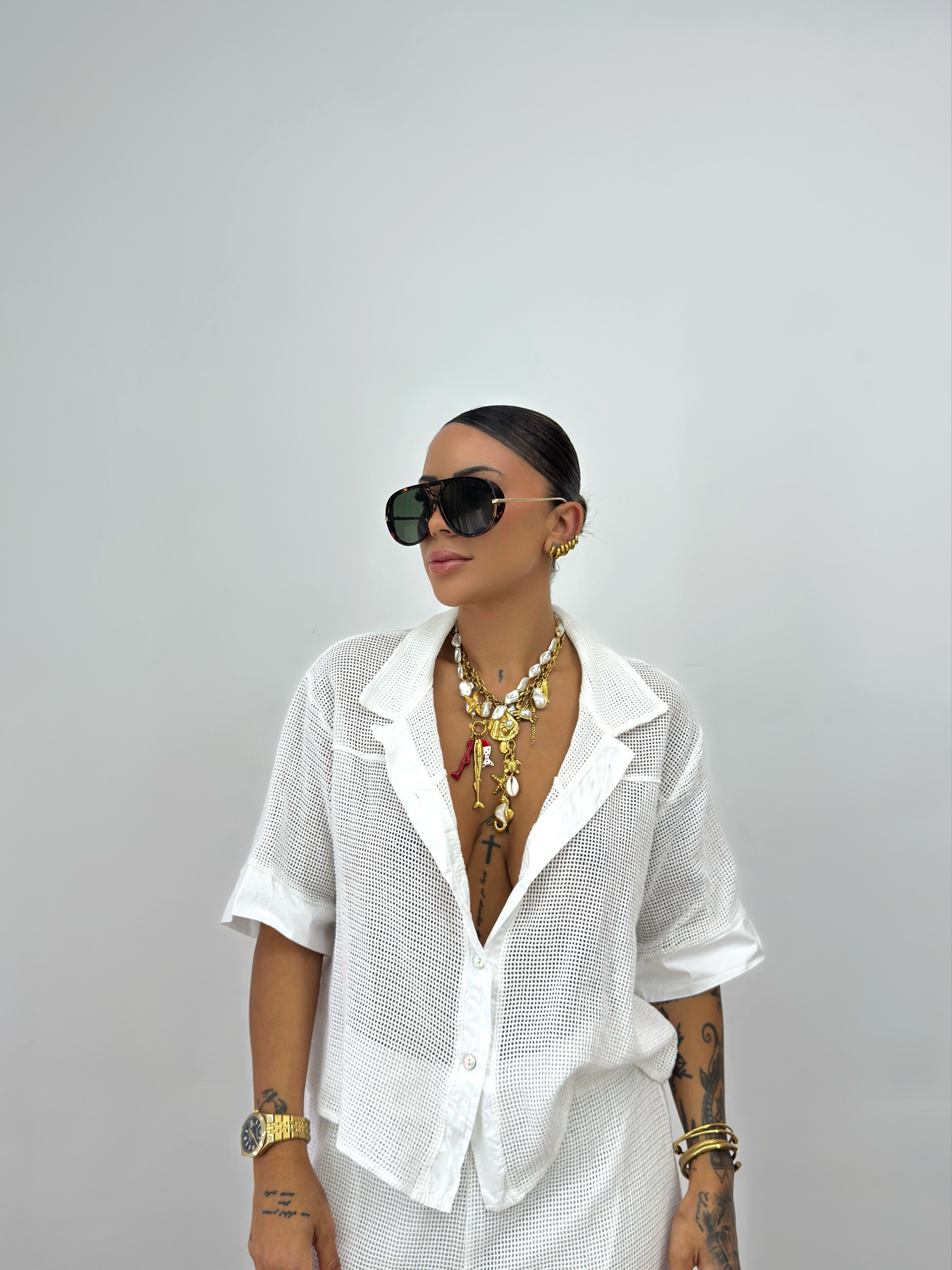 CAMISA CROPPED REJILLA BLANK