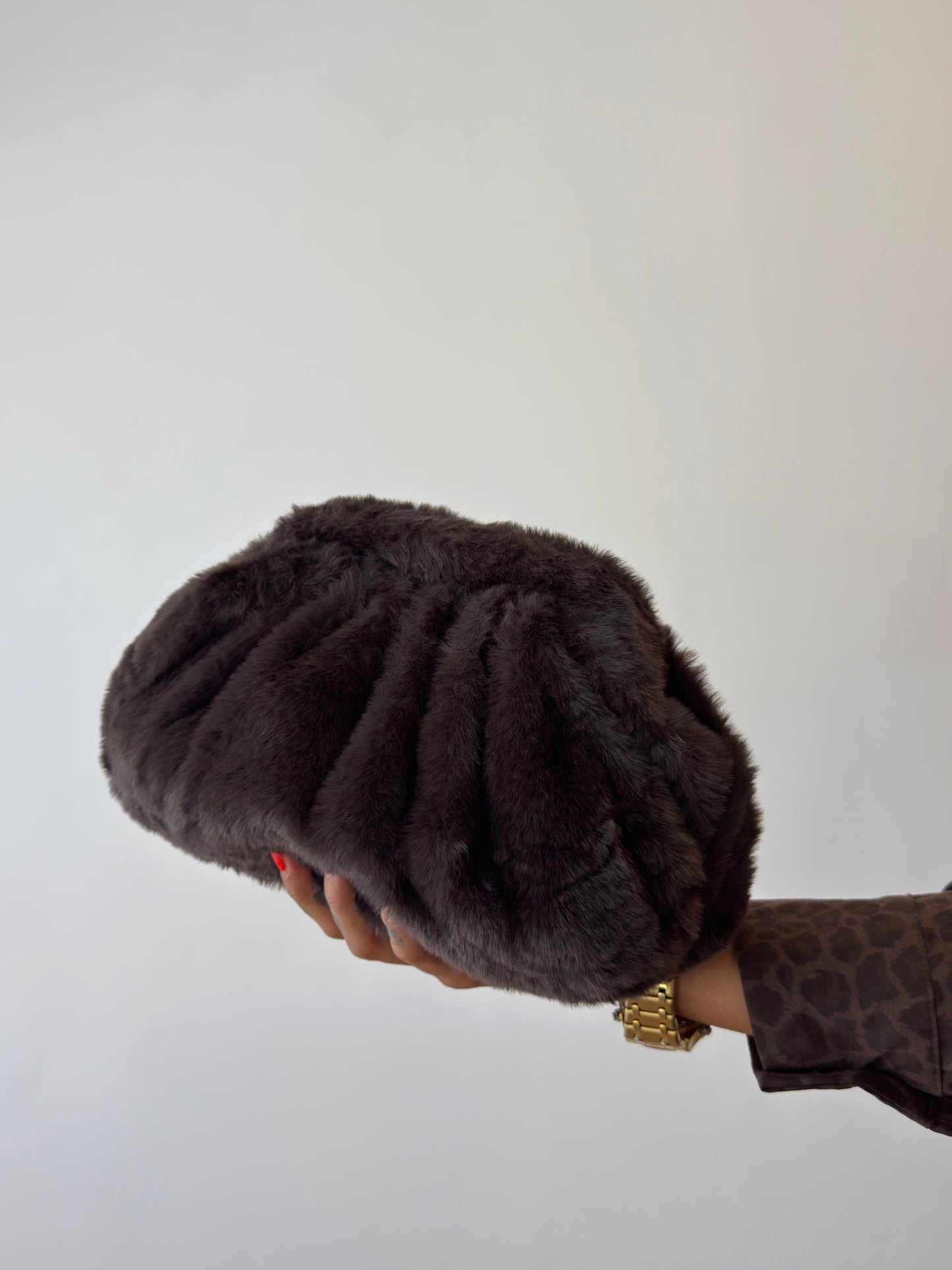 CLUTCH PREMIUM FAUX FUX CHOCO