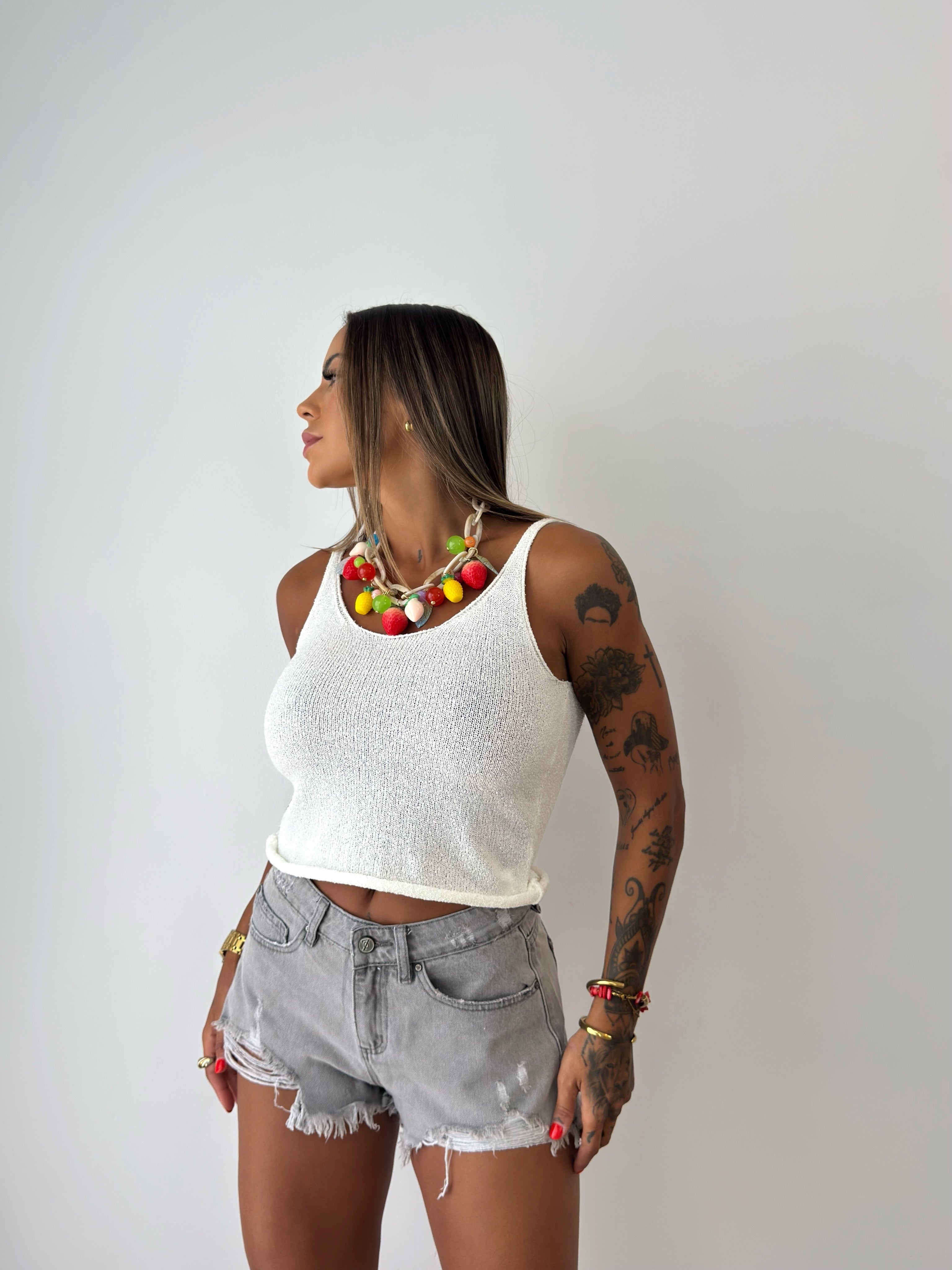 SHORT DENIM BROKEN GREY