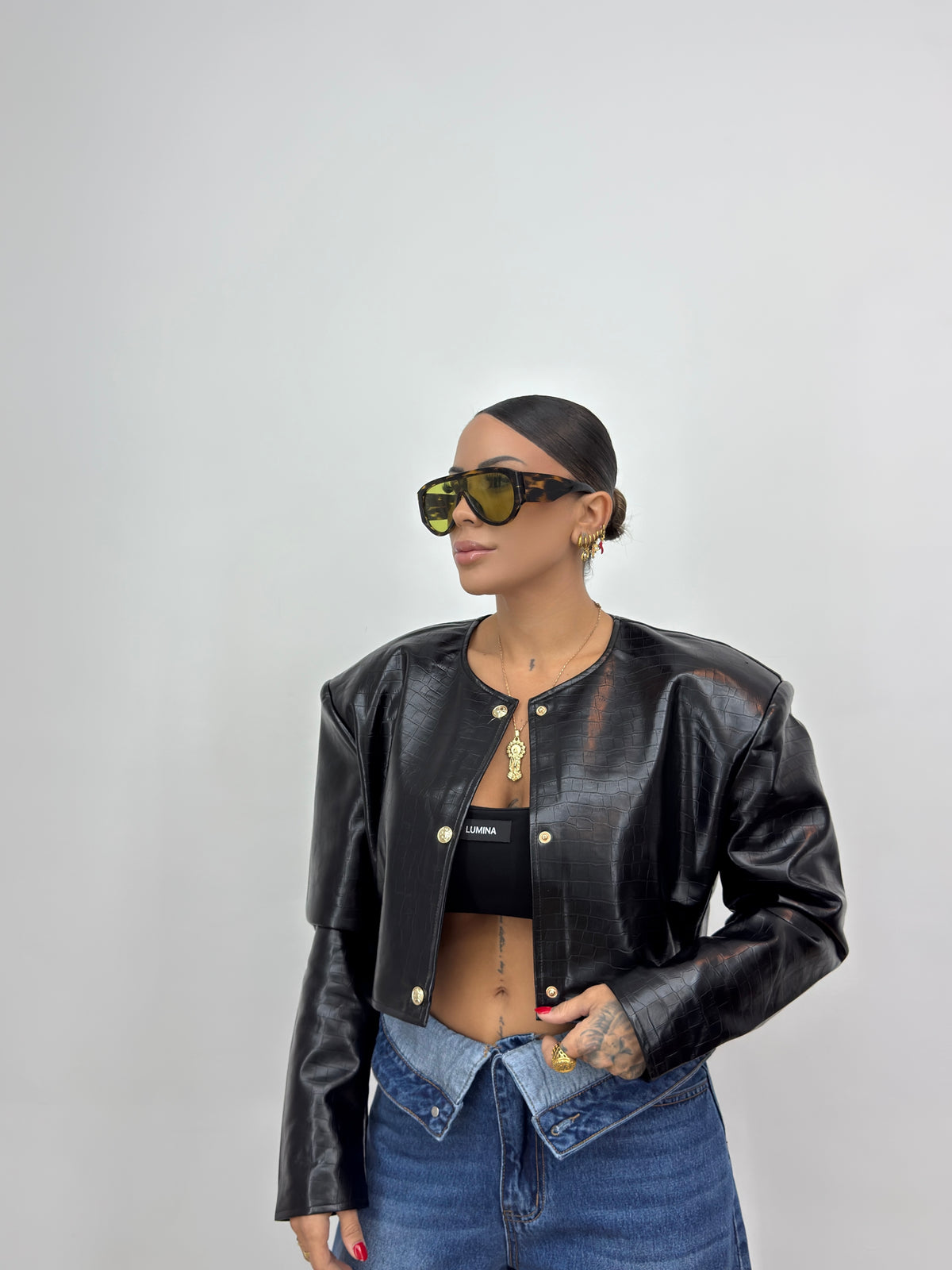 CHAQUETA CROPPED CROCO