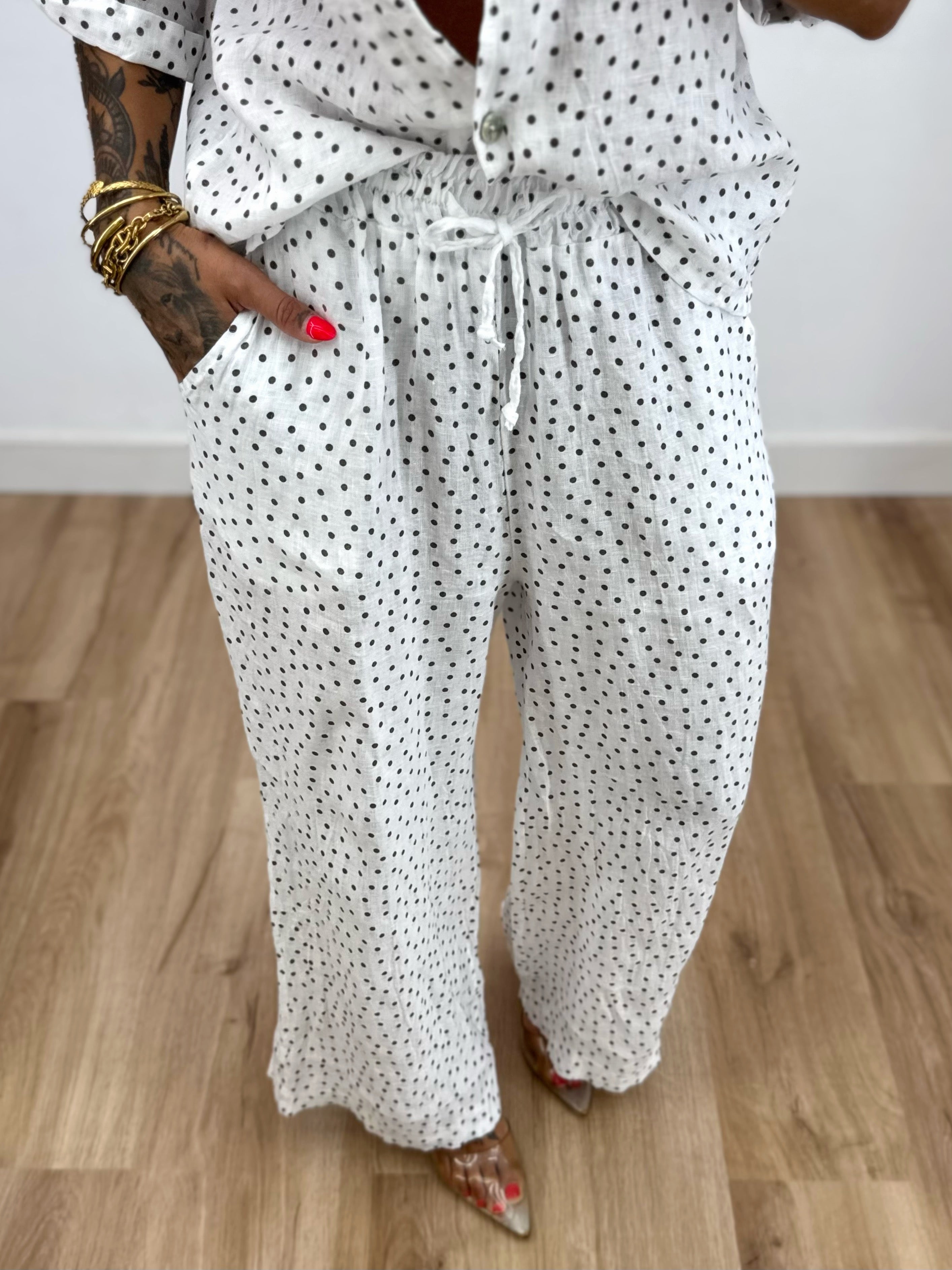 PANTALÓN PREMIUM PURO LINO POLKA BLANK