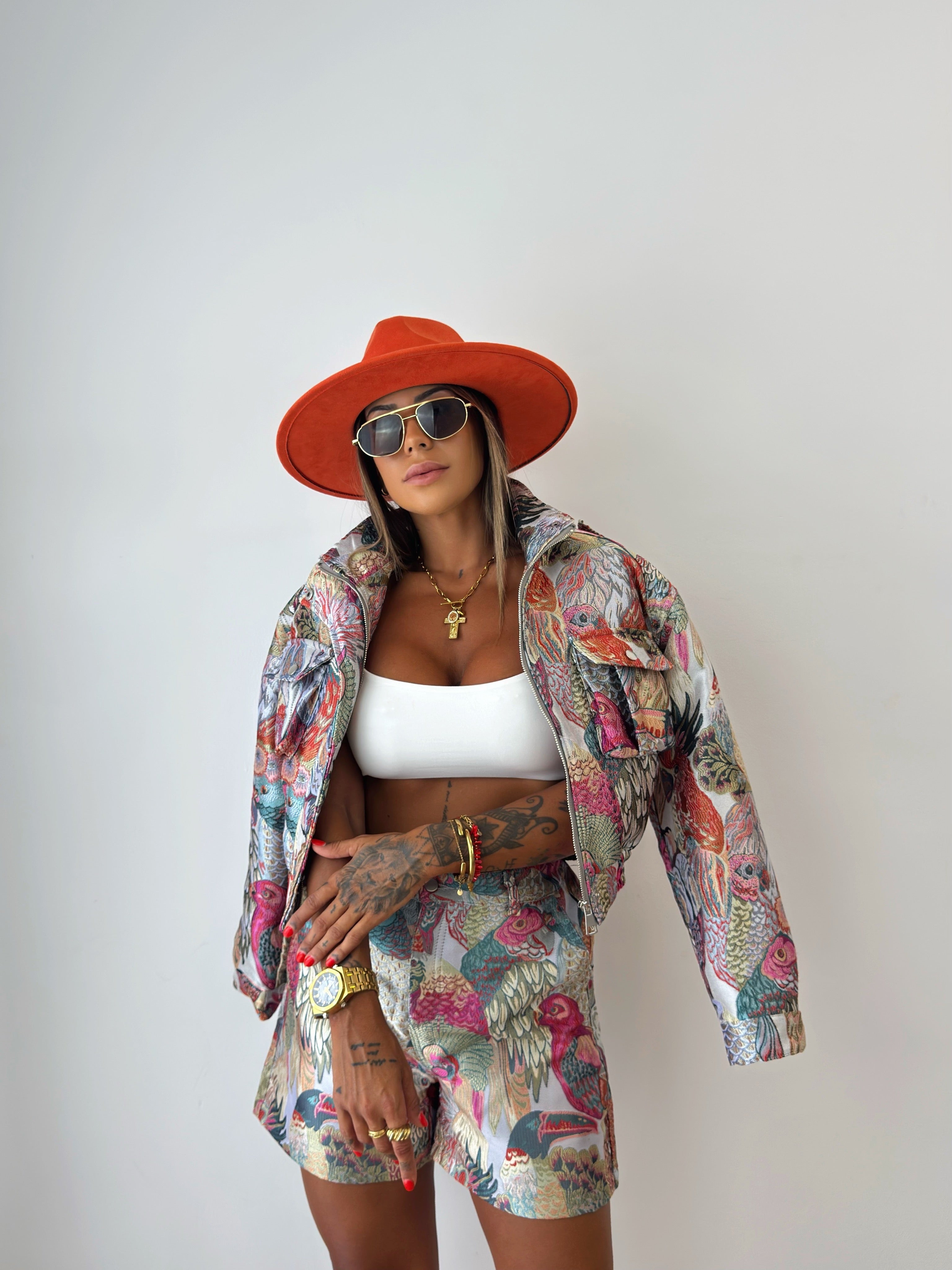 SHORT PREMIUM BORDADO FLAMINGO