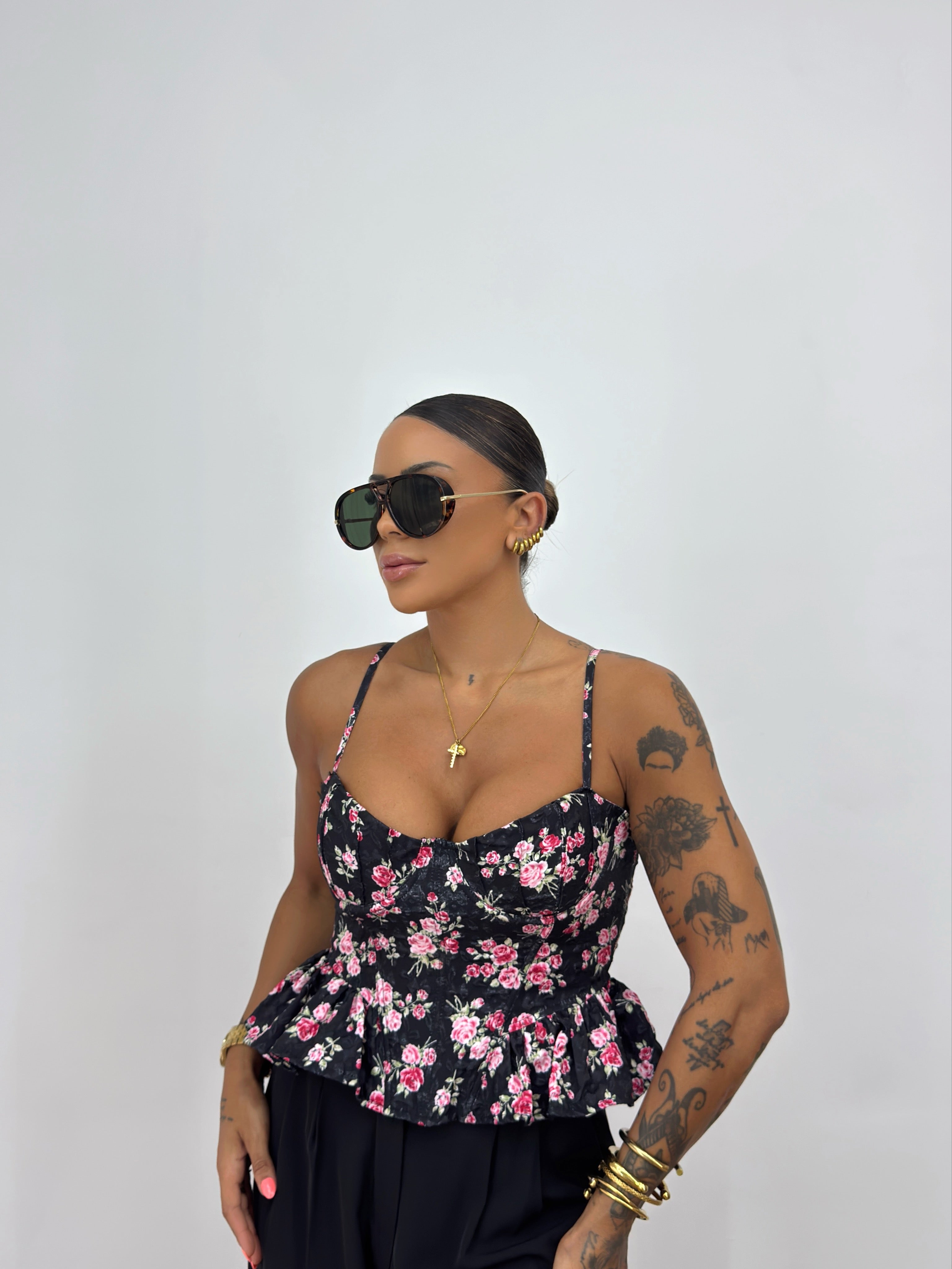 CORSET PEPLUM FLOWERS