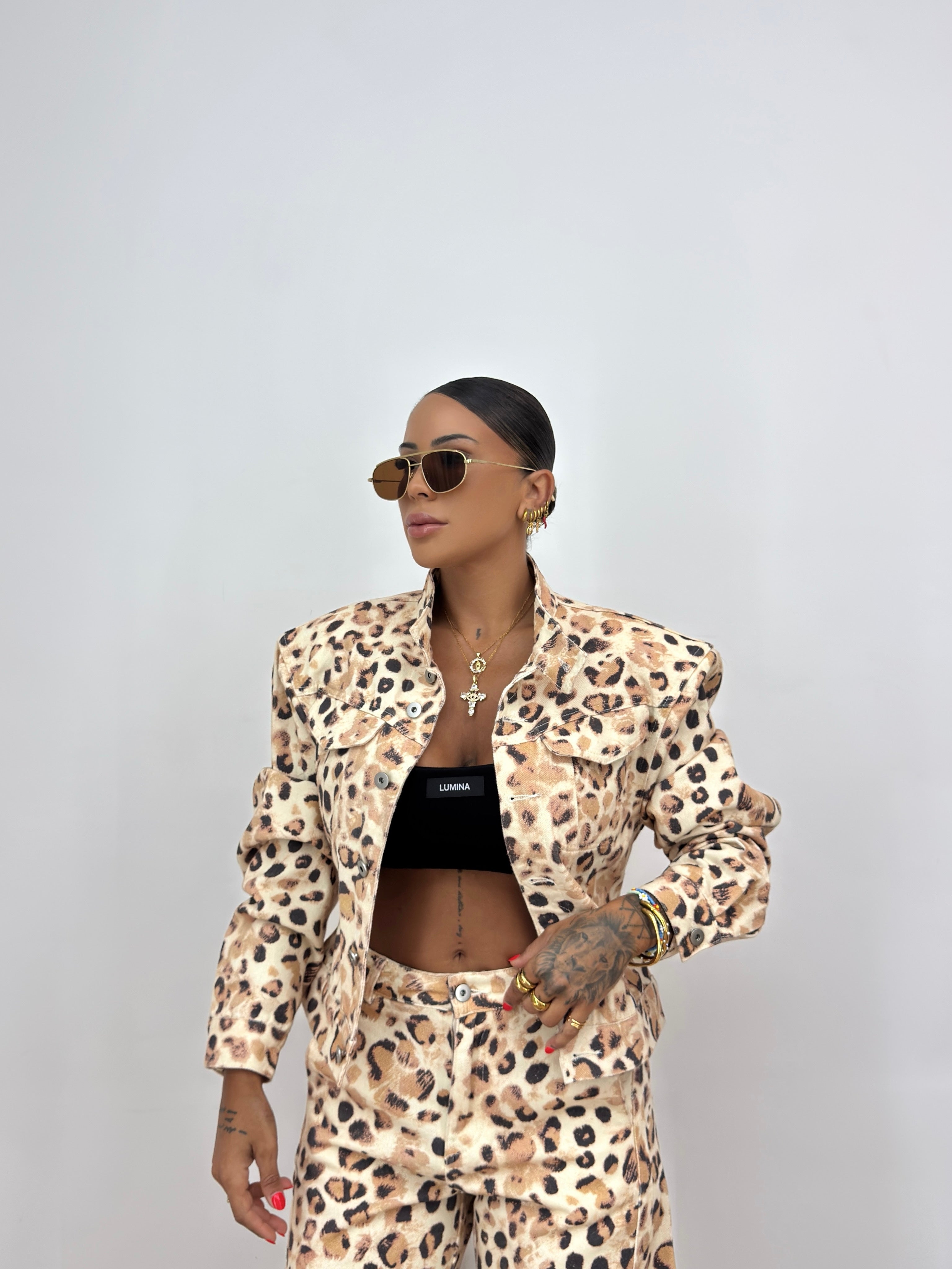 CHAQUETA PREMIUM DENIM LEOPARD