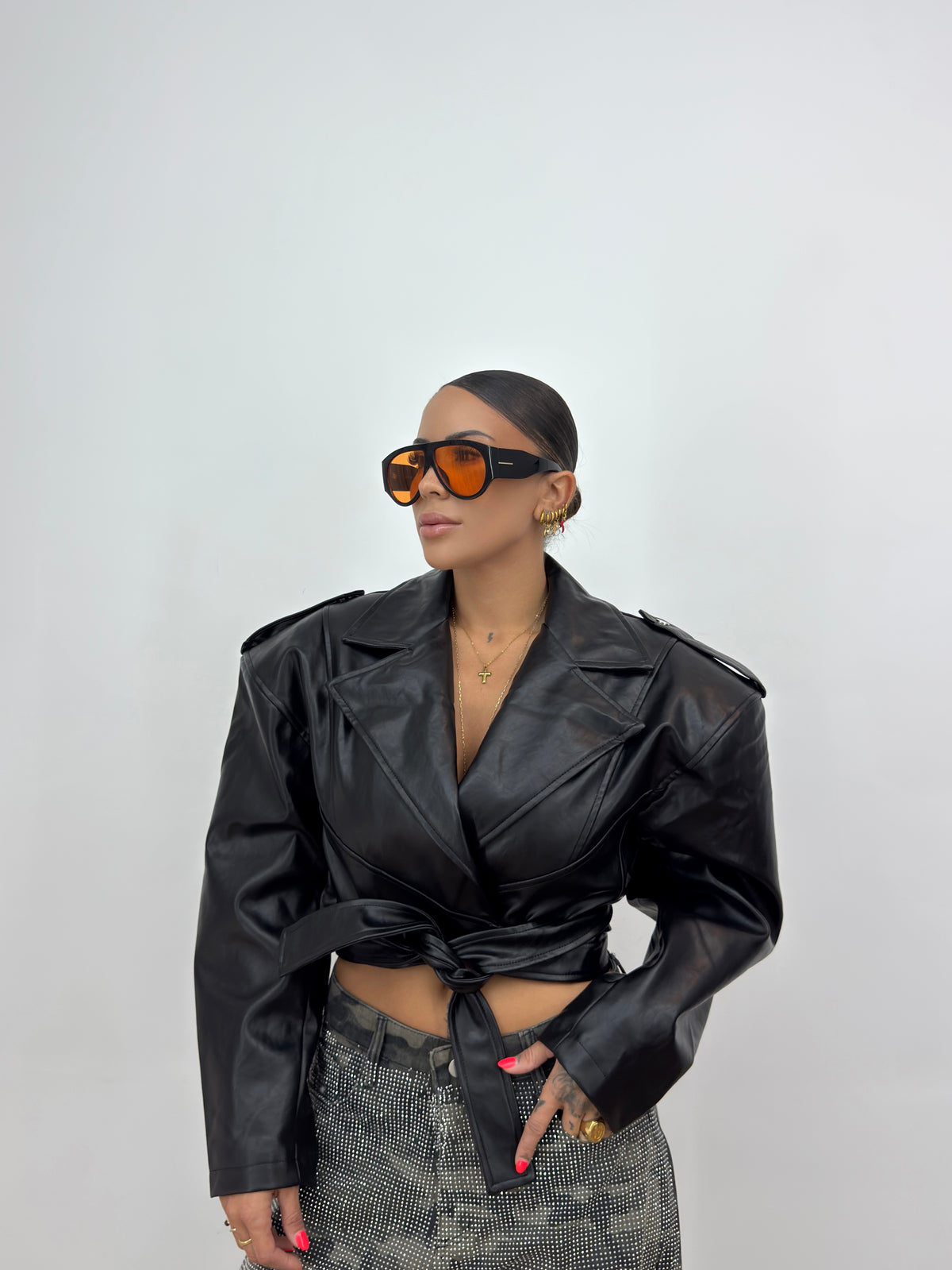 CHAQUETA PREMIUM ECO PIEL CROPPED JADE