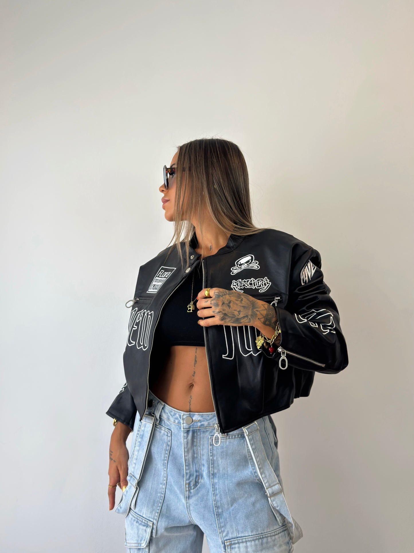BIKER CROPPED PREMIUM FLORA BLACK