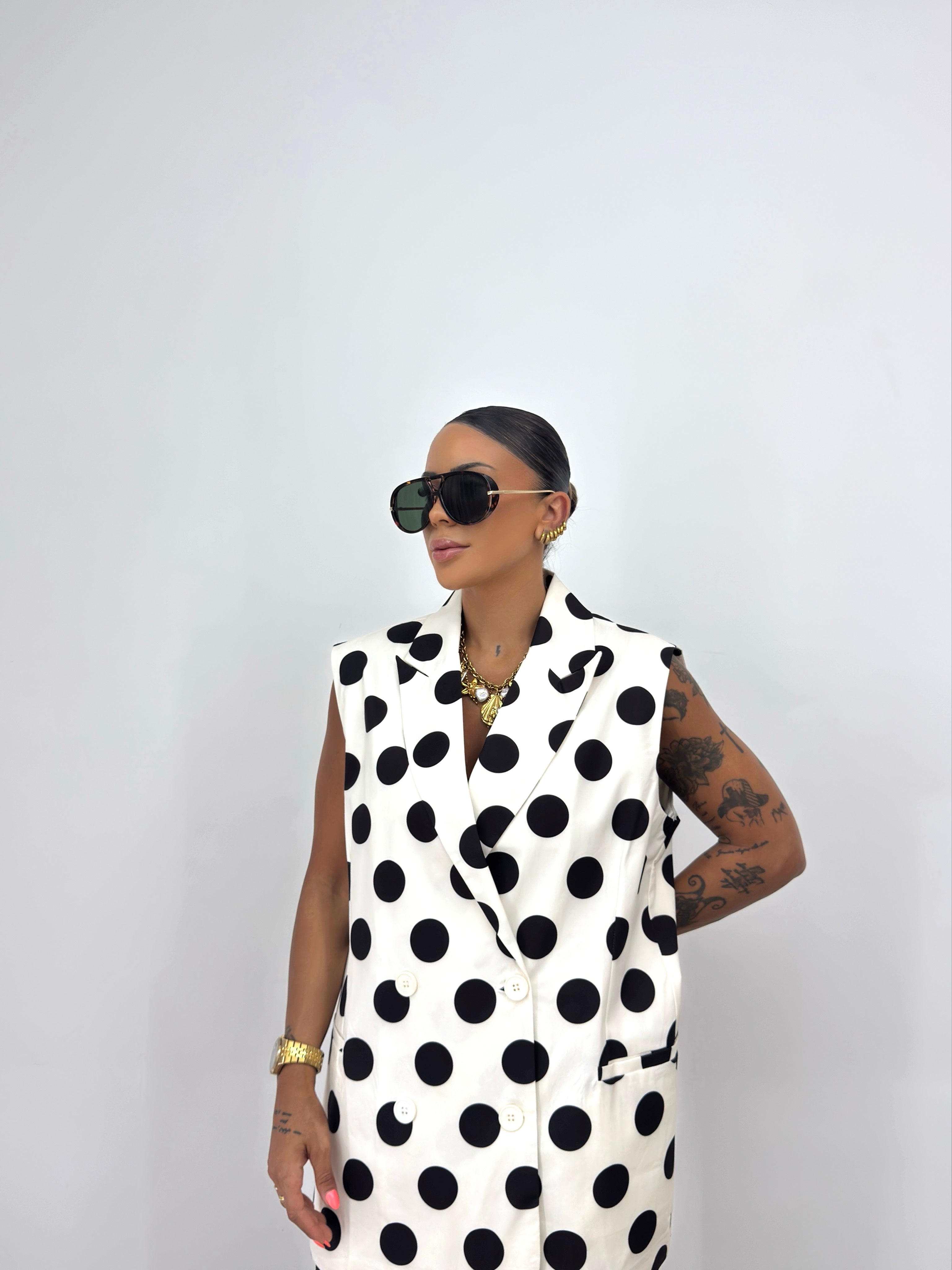CHALECO OVER PREMIUM TRAJE POLKA DOTS