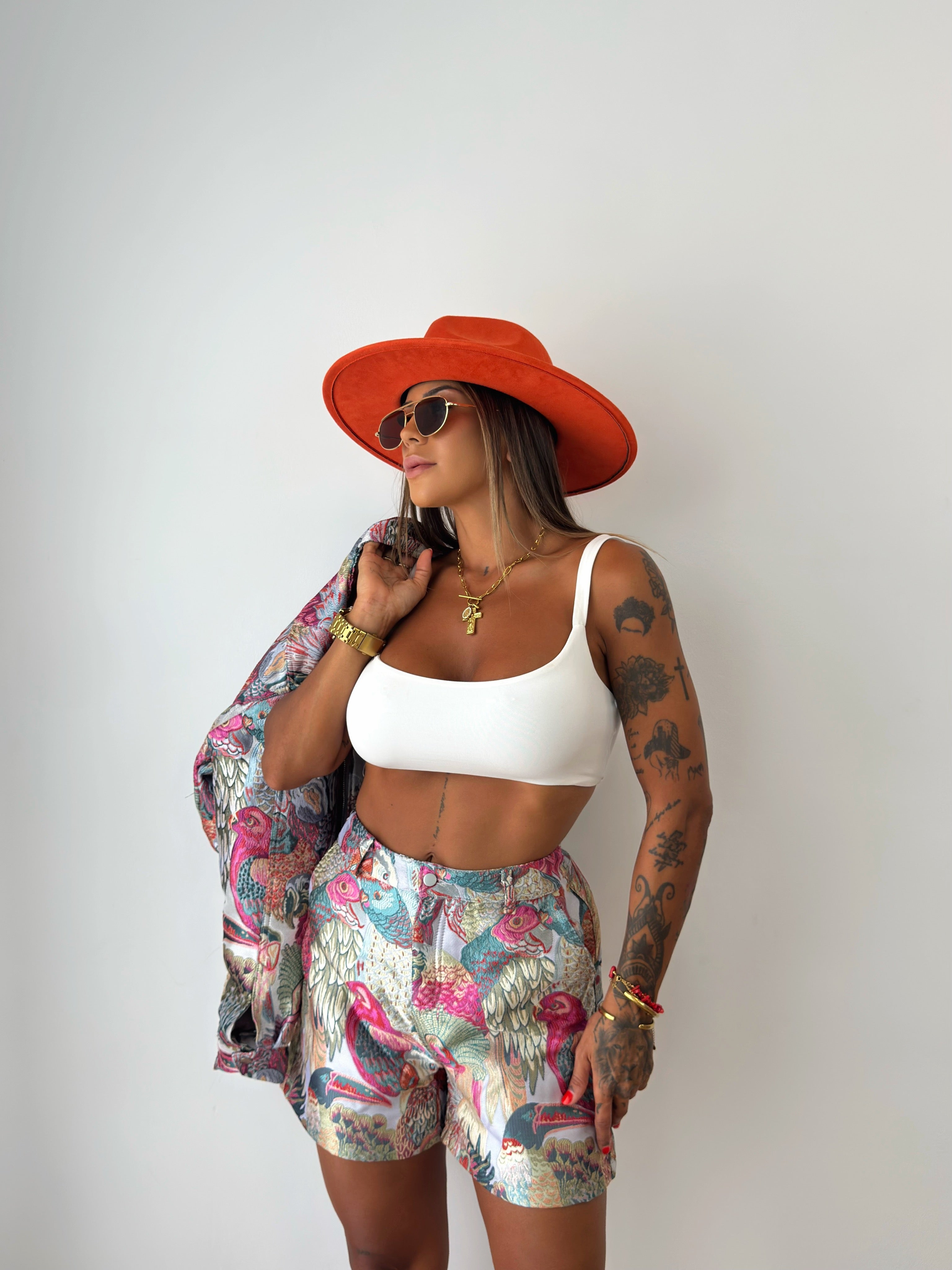 SHORT PREMIUM BORDADO FLAMINGO