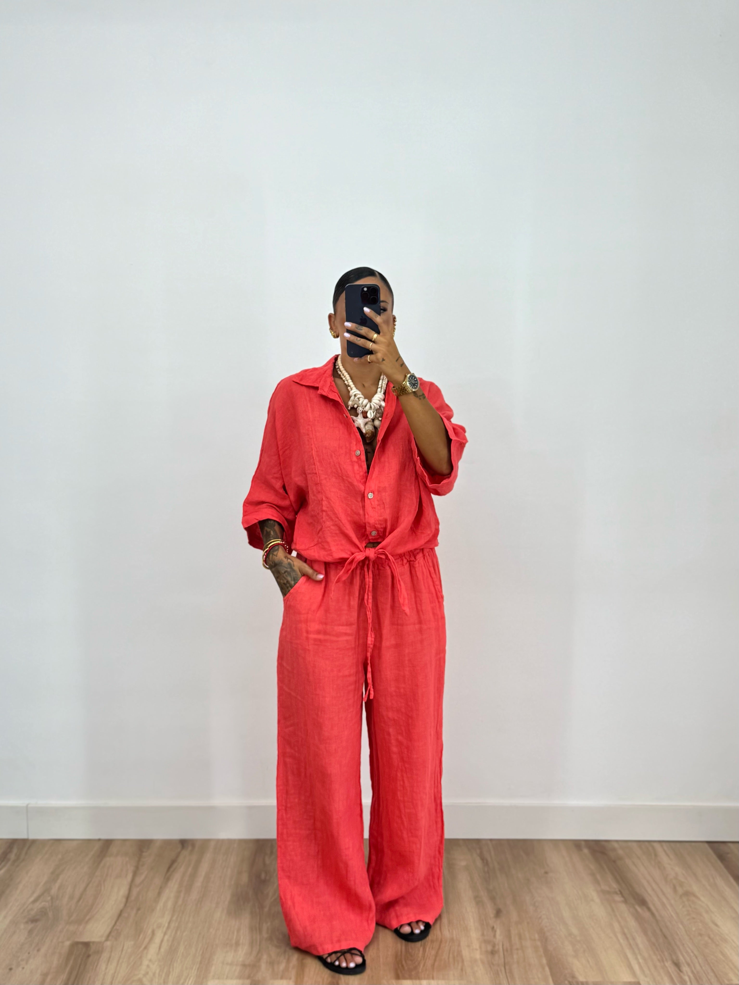 CAMISA PURO LINO CORAL