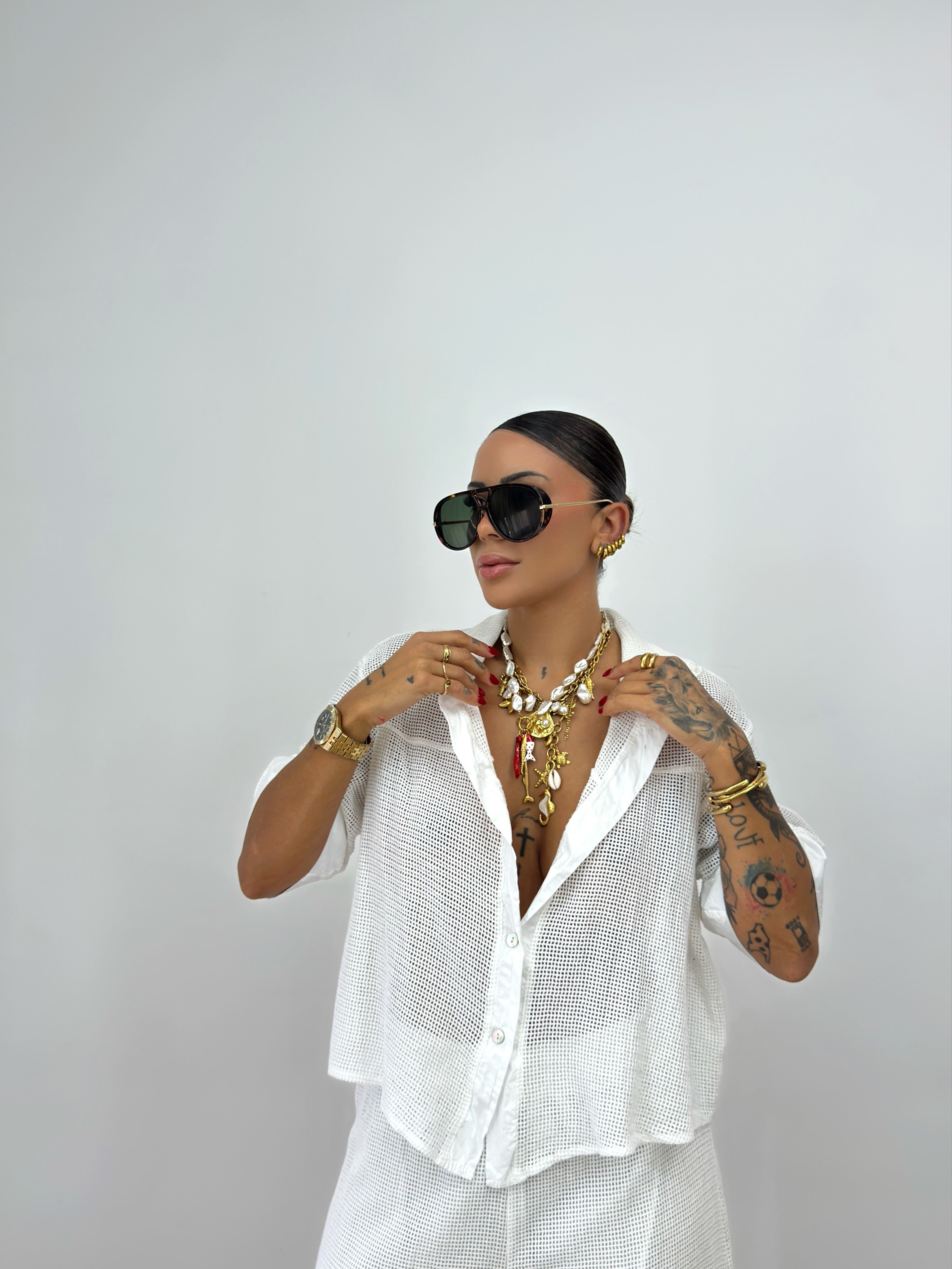 CAMISA CROPPED REJILLA BLANK