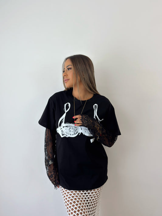 CAMISETA OVER BRALETTE BLACK