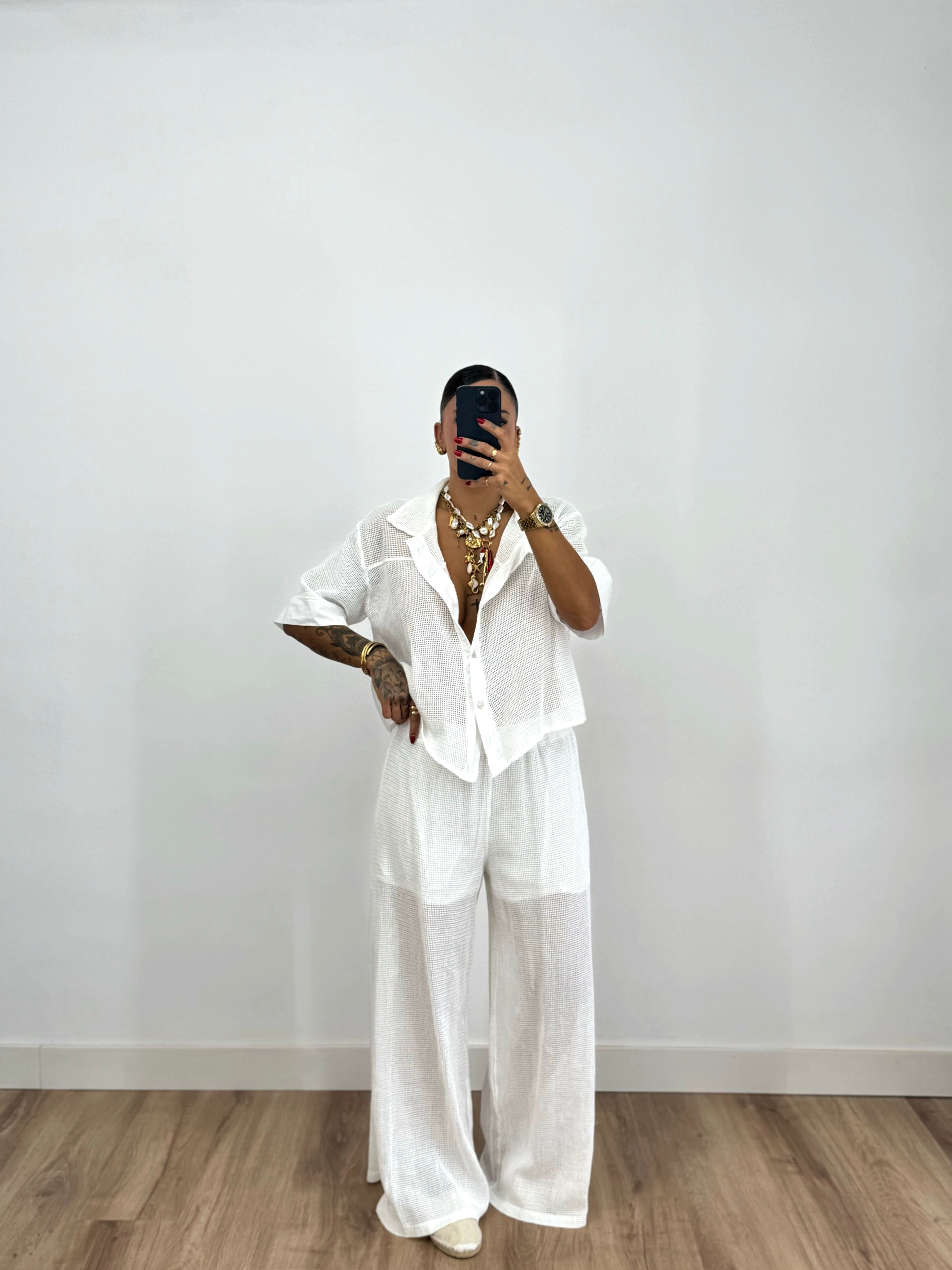 CAMISA CROPPED REJILLA BLANK