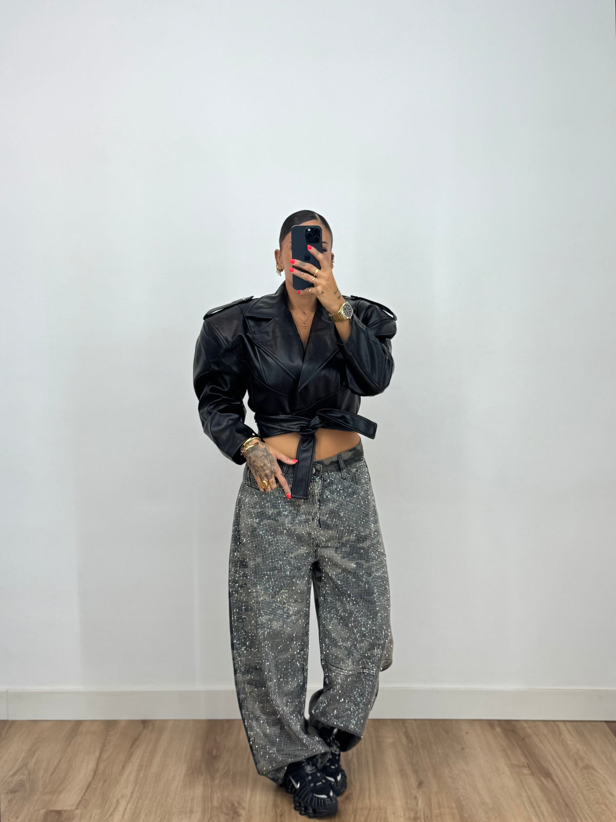 CHAQUETA PREMIUM ECO PIEL CROPPED JADE