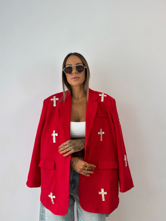 BLAZER OVER PREMIUM DIAMOND CROSS RED