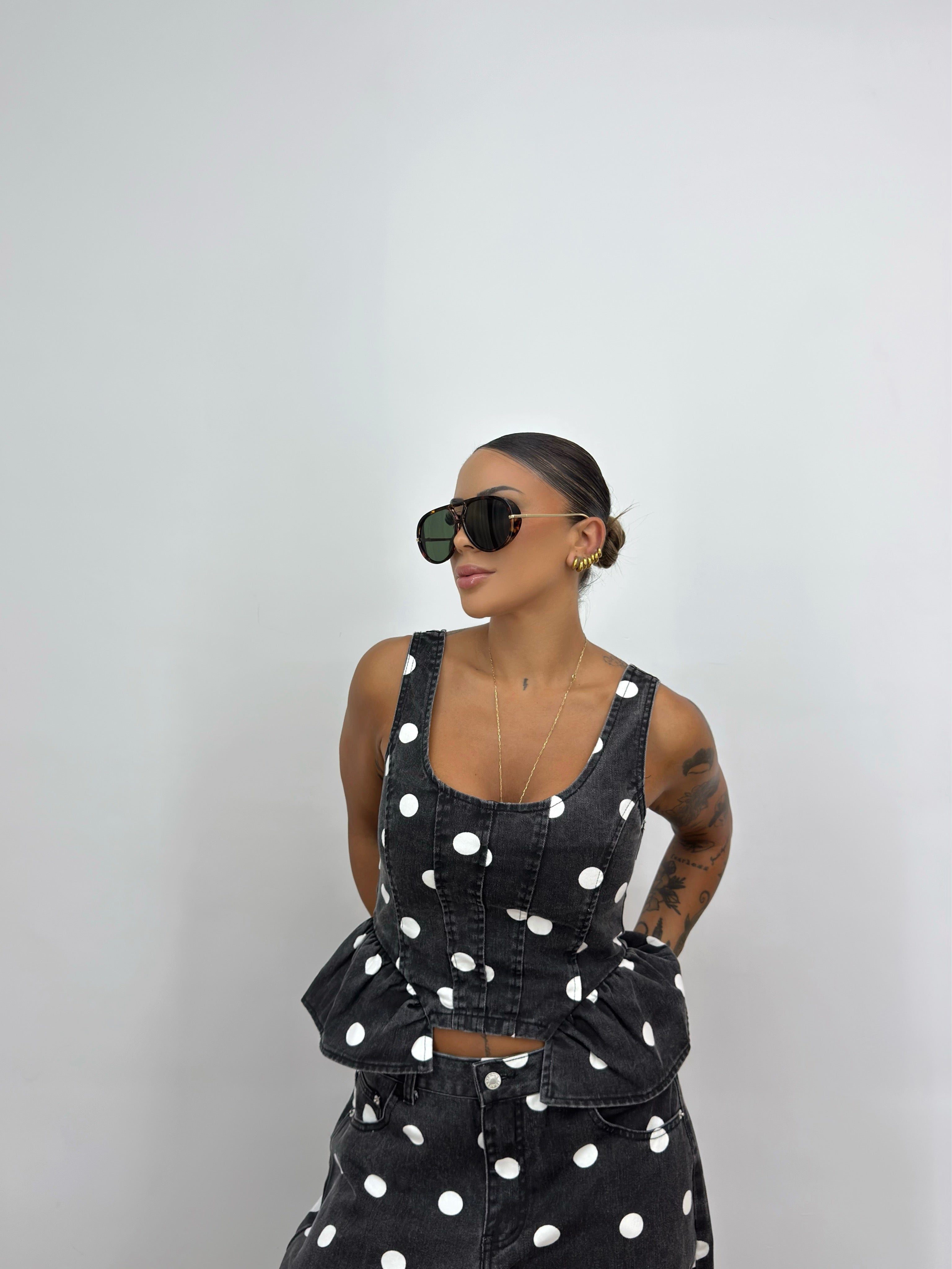 TOP PREMIUM DEMIM POLKA DOTS