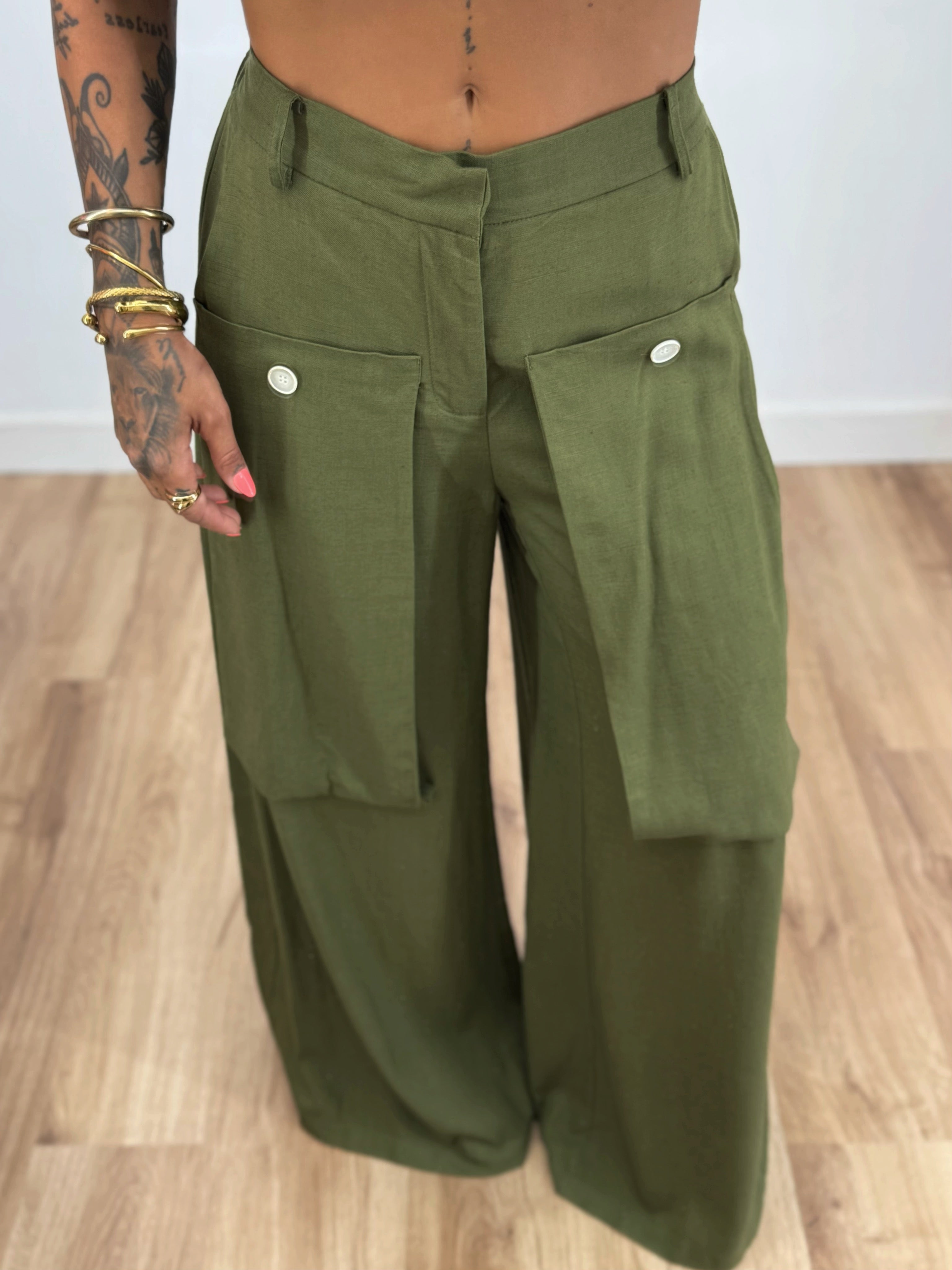 PANTALÓN LUMINA CO-LINO ARMY GREEN