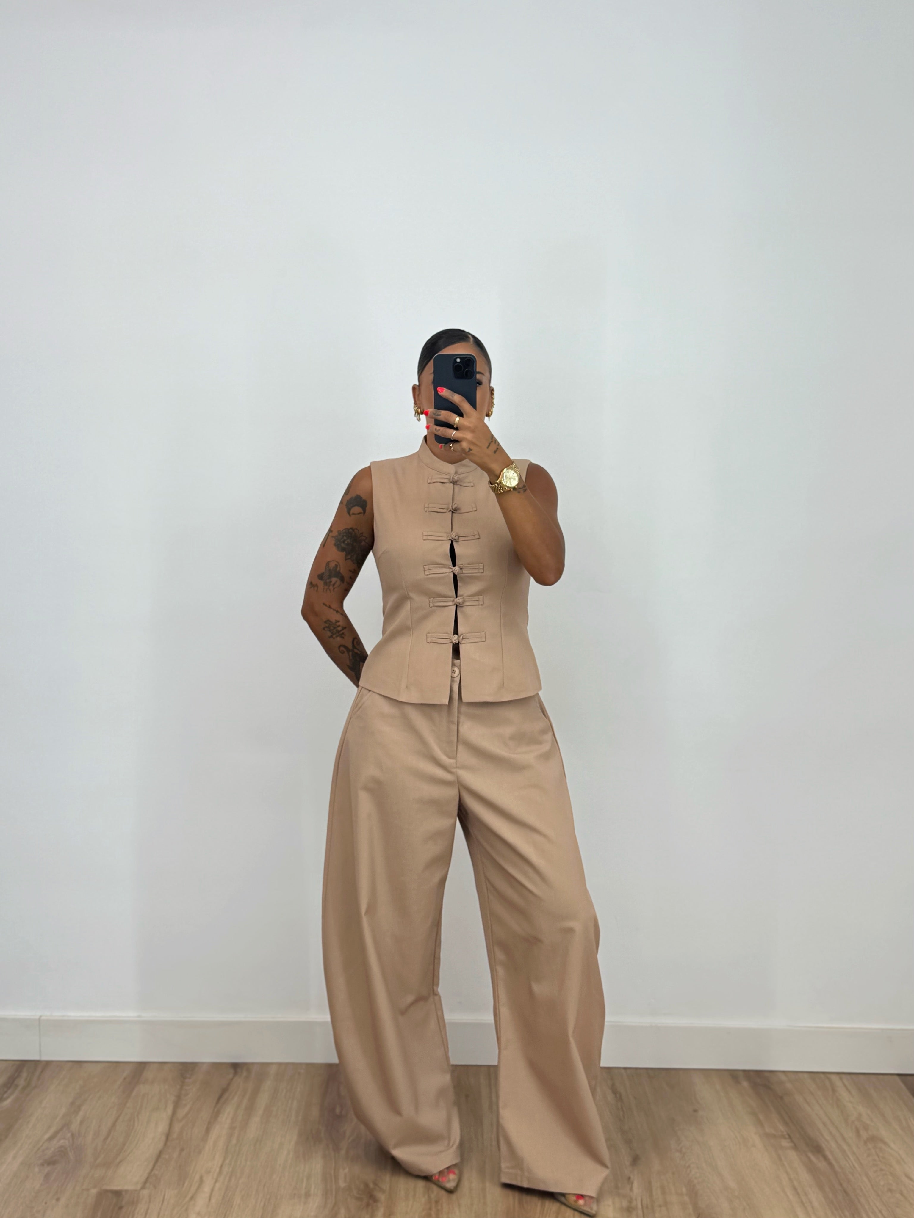 PANTALÓN BALLOON PREMIUM PURO LINO TAUPE