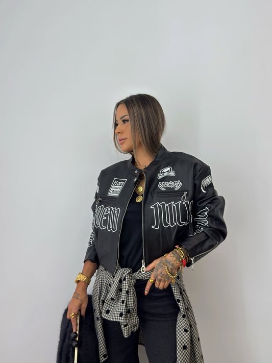 BIKER CROPPED PREMIUM FLORA BLACK