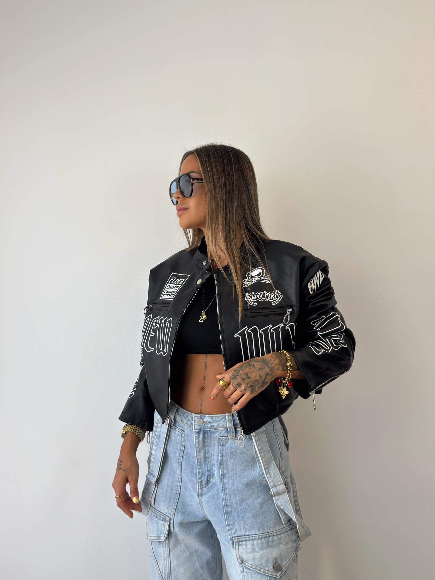 BIKER CROPPED PREMIUM FLORA BLACK