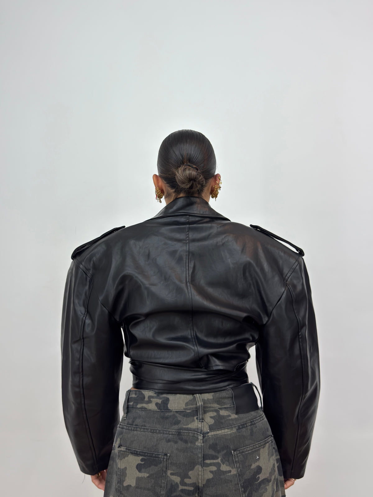 CHAQUETA PREMIUM ECO PIEL CROPPED JADE