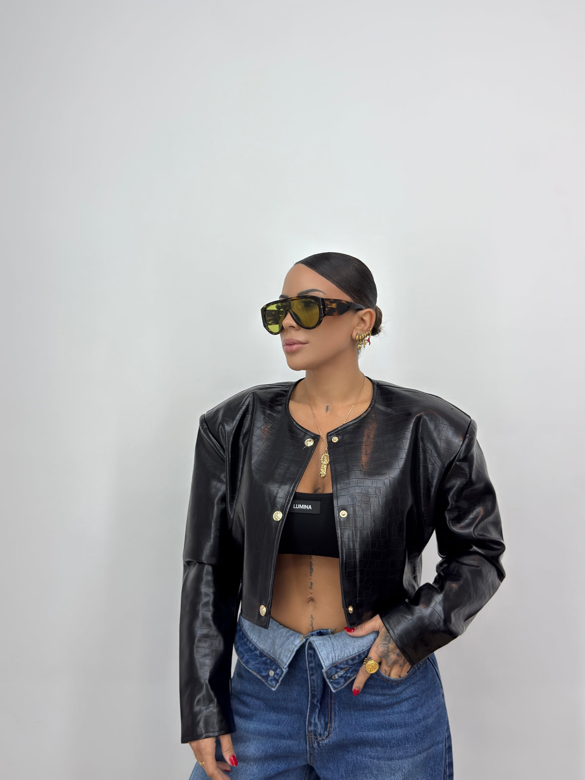 CHAQUETA CROPPED CROCO