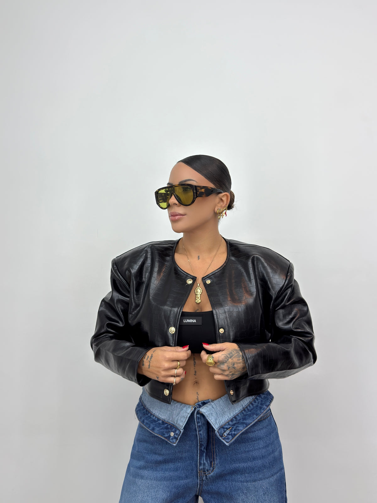 CHAQUETA CROPPED CROCO