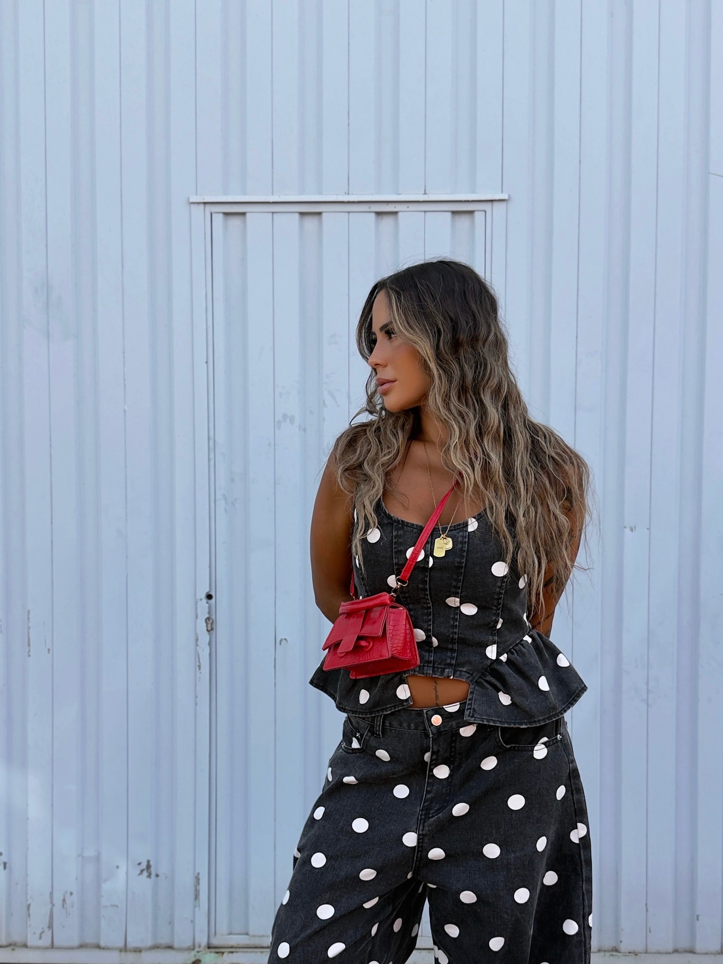 TOP PREMIUM DEMIM POLKA DOTS