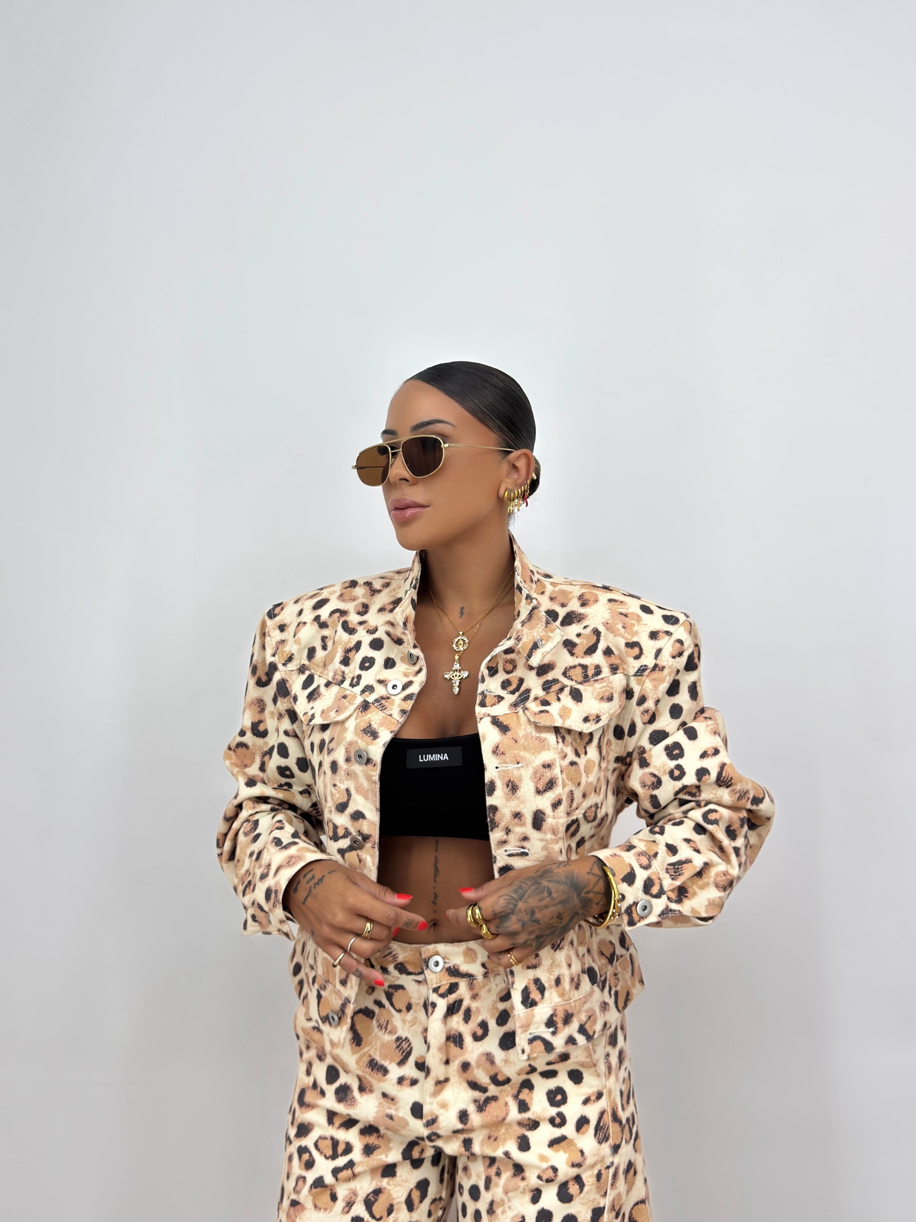 CHAQUETA PREMIUM DENIM LEOPARD