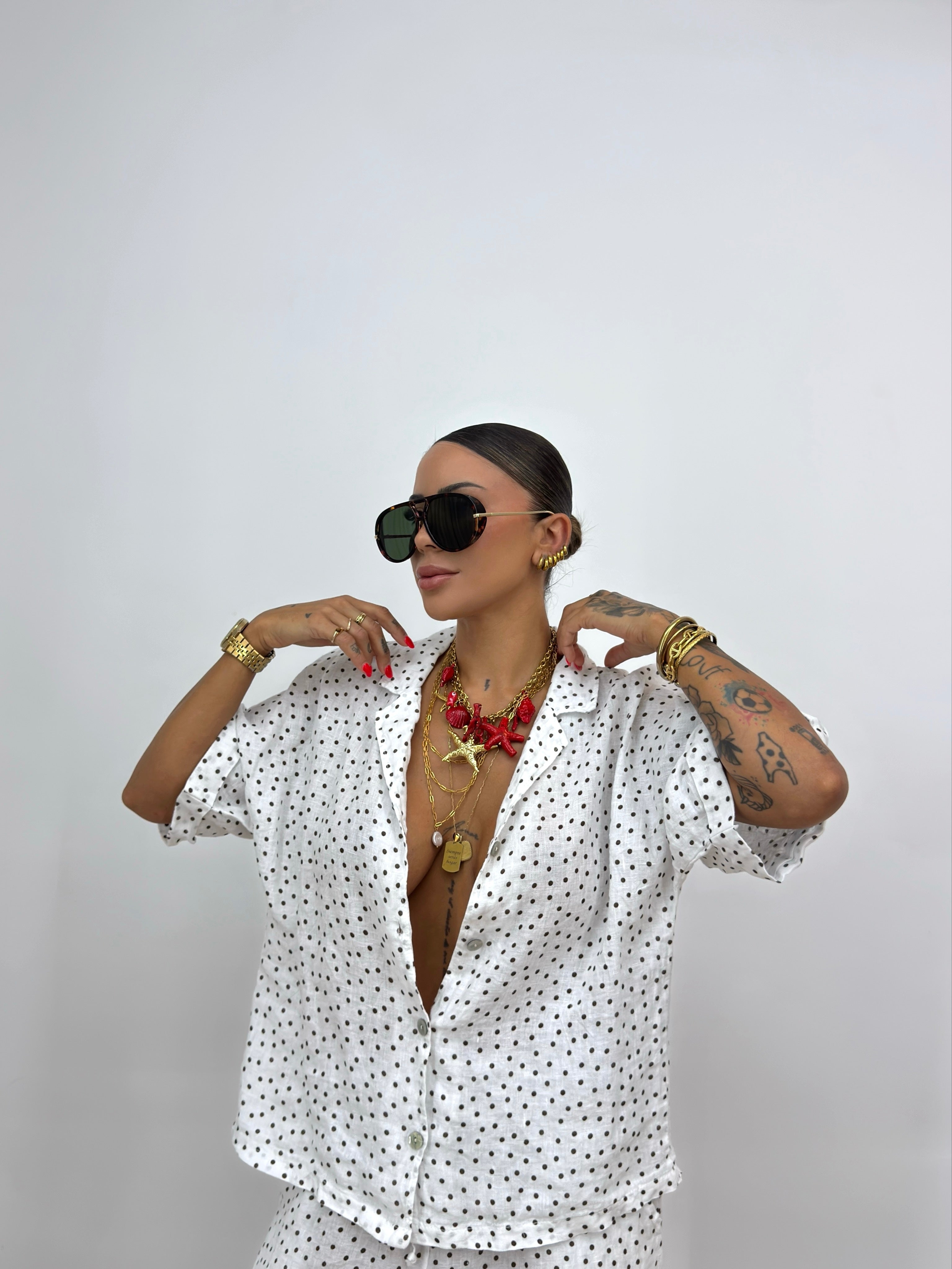 CAMISA PREMIUM PURO LINO POLKA BLANK