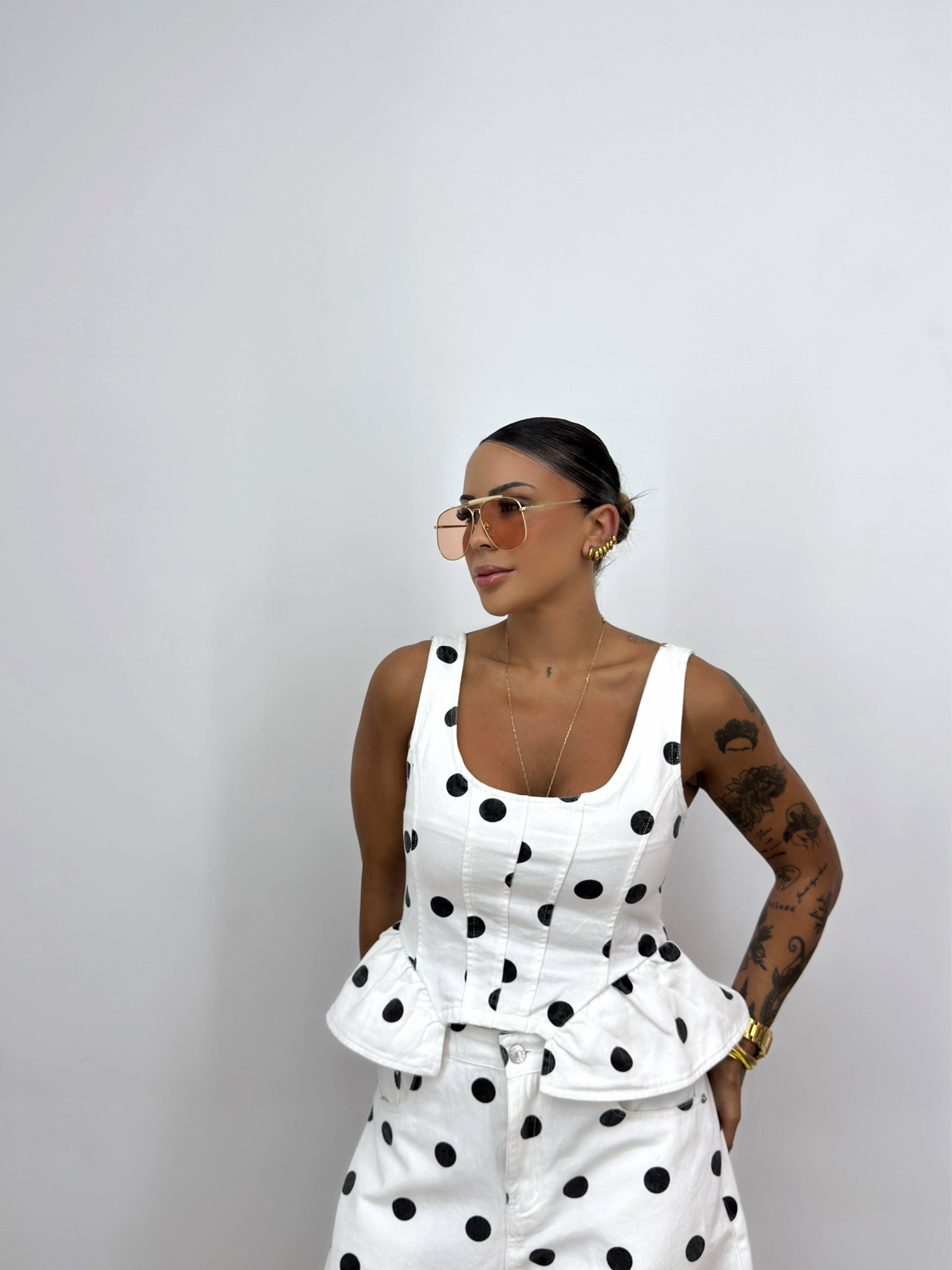 TOP PREMIUM DEMIM POLKA DOTS