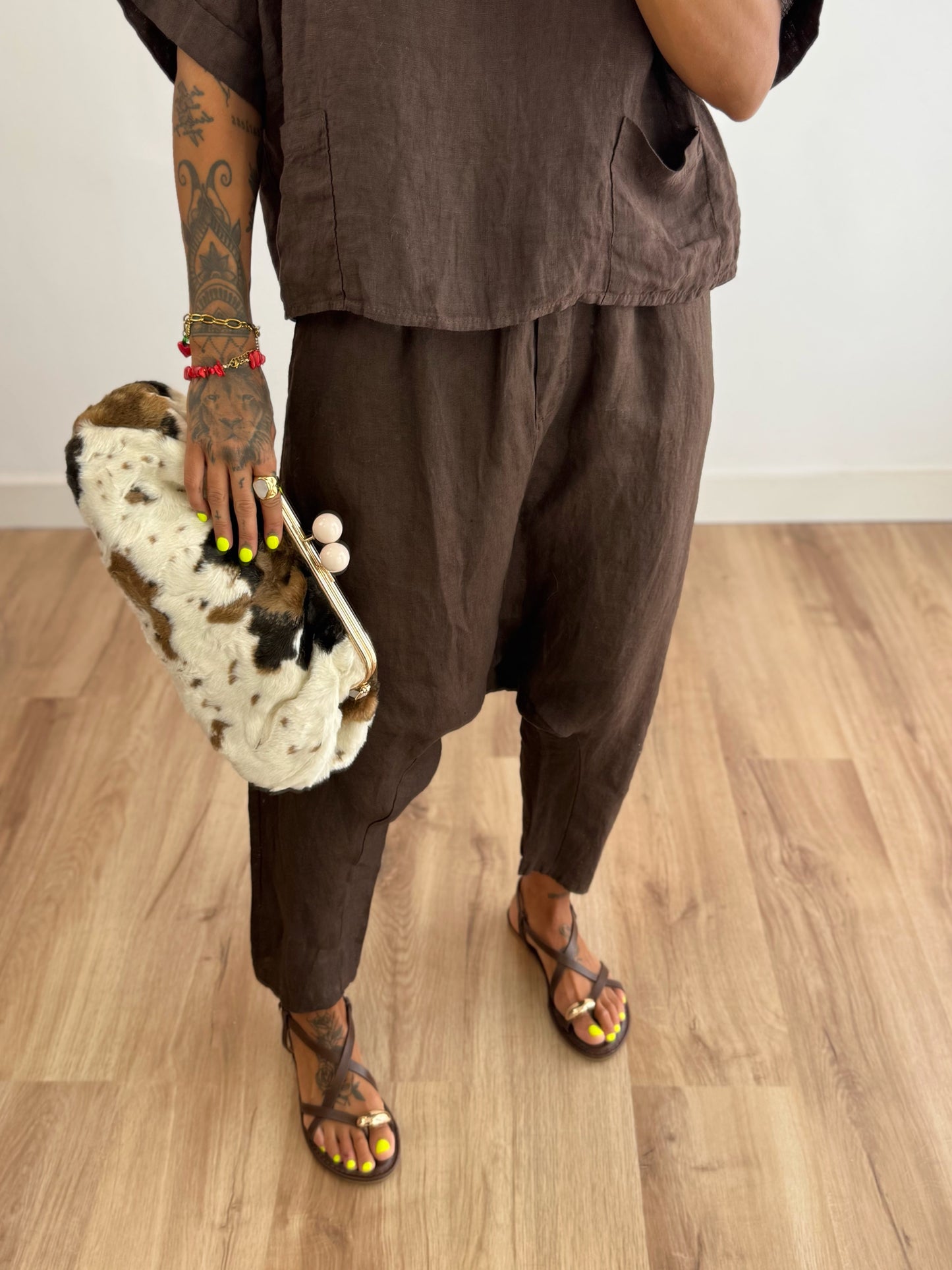 PANTALÓN PURO LINO BAGGY ROURI BROWN
