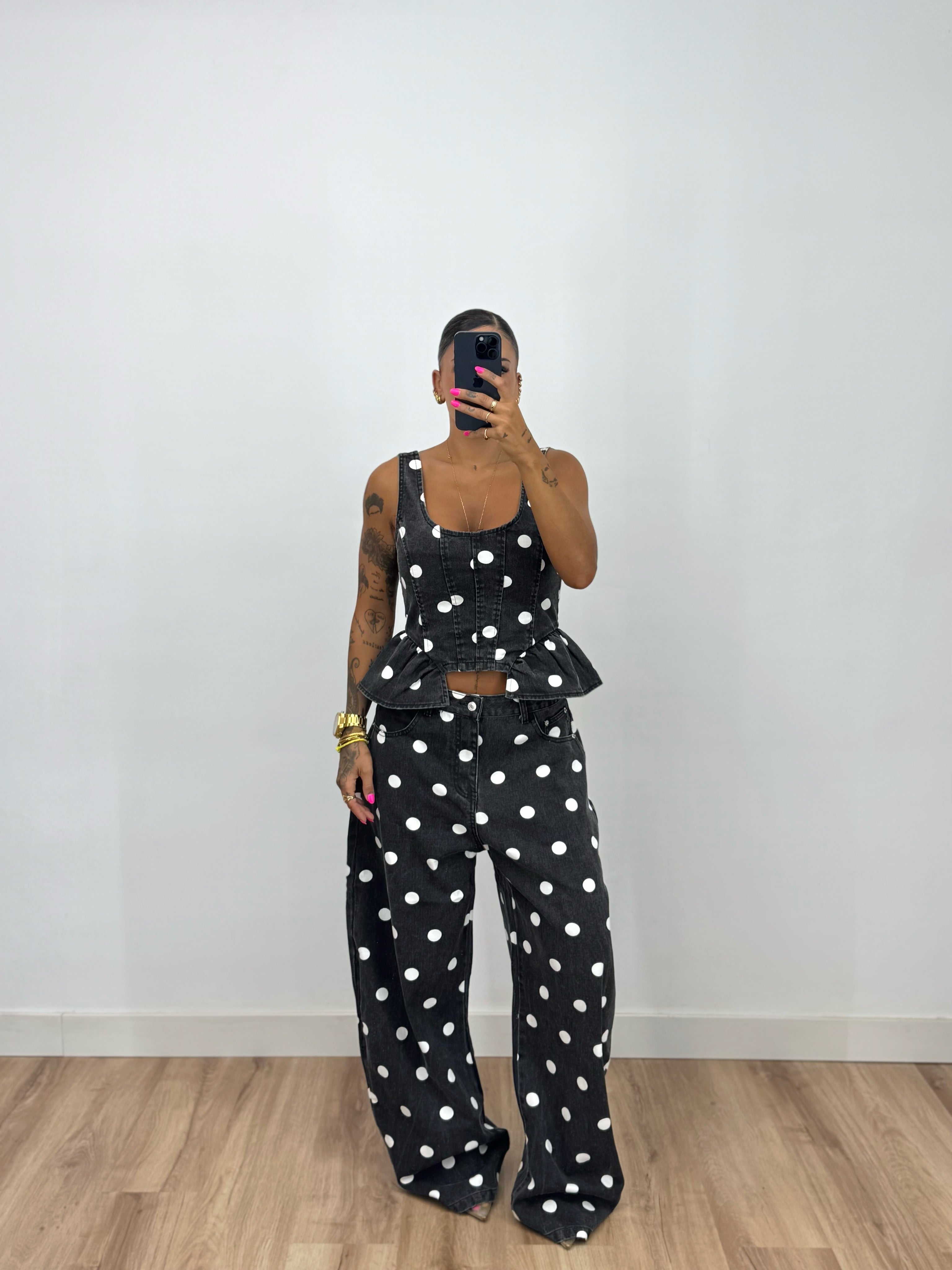 JEANS PREMIUM DENIM POLKA DOTS