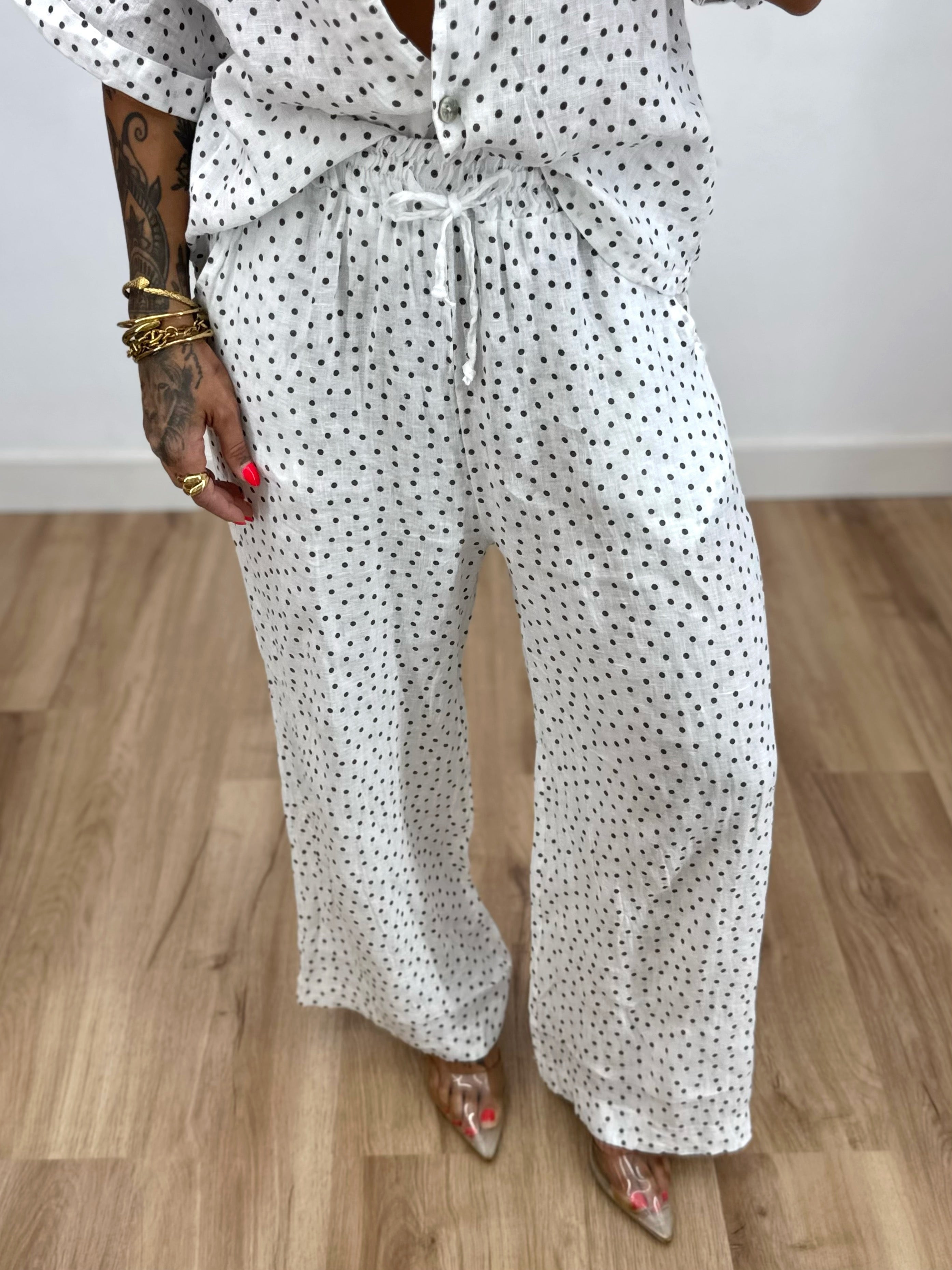 PANTALÓN PREMIUM PURO LINO POLKA BLANK