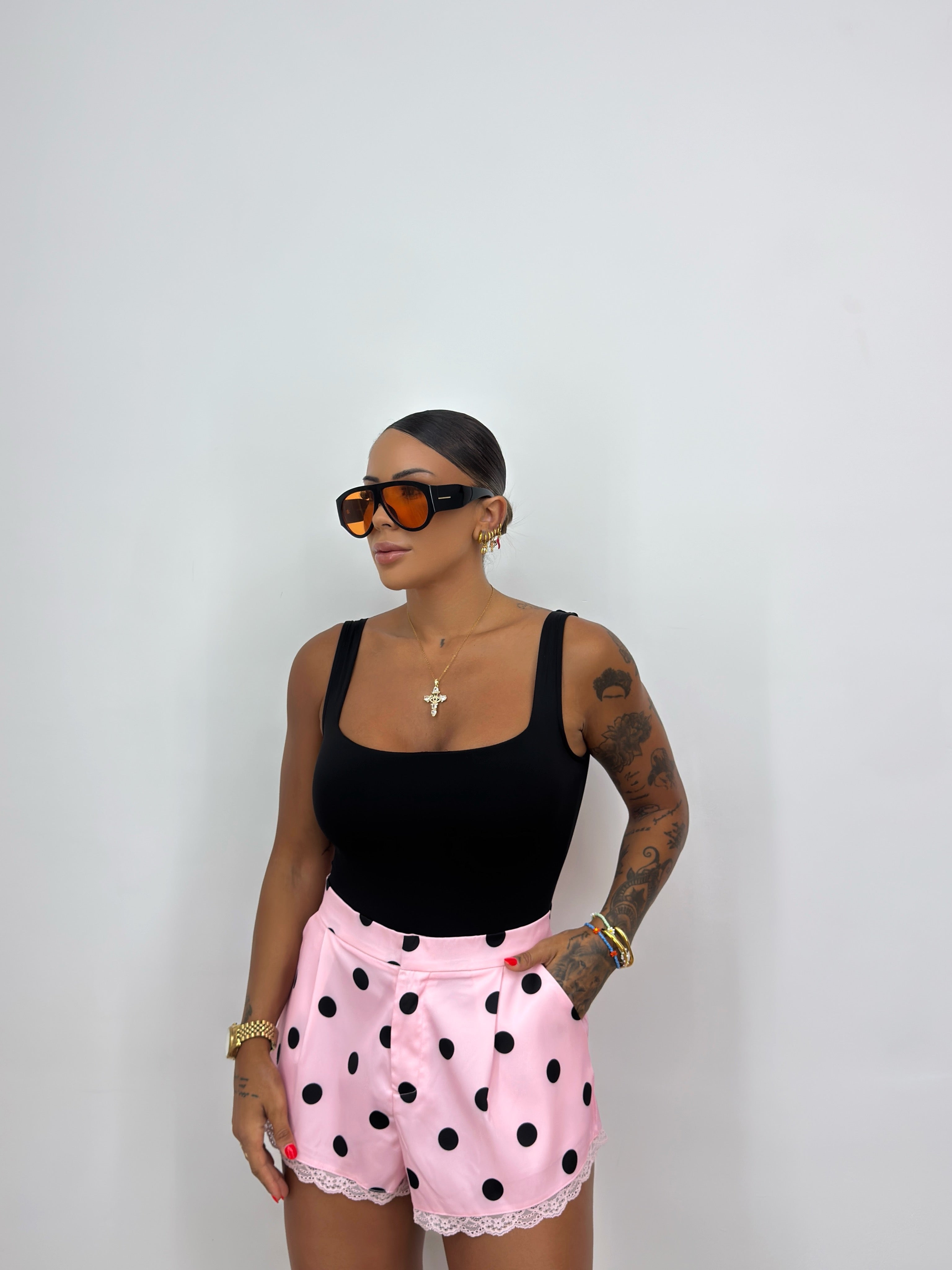 SHORT PREMIUM SATINADO POLKA DOTS PINK