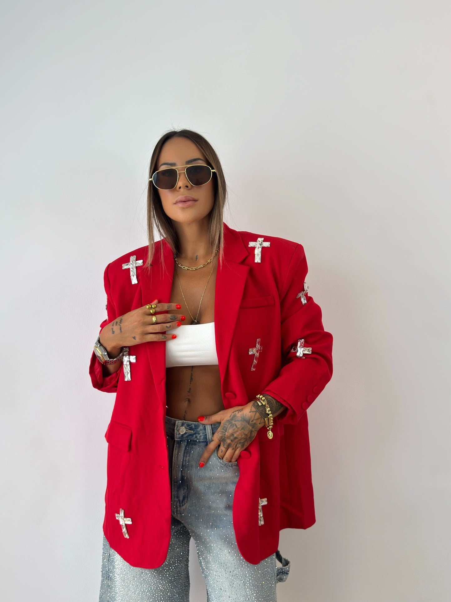 BLAZER OVER PREMIUM DIAMOND CROSS RED