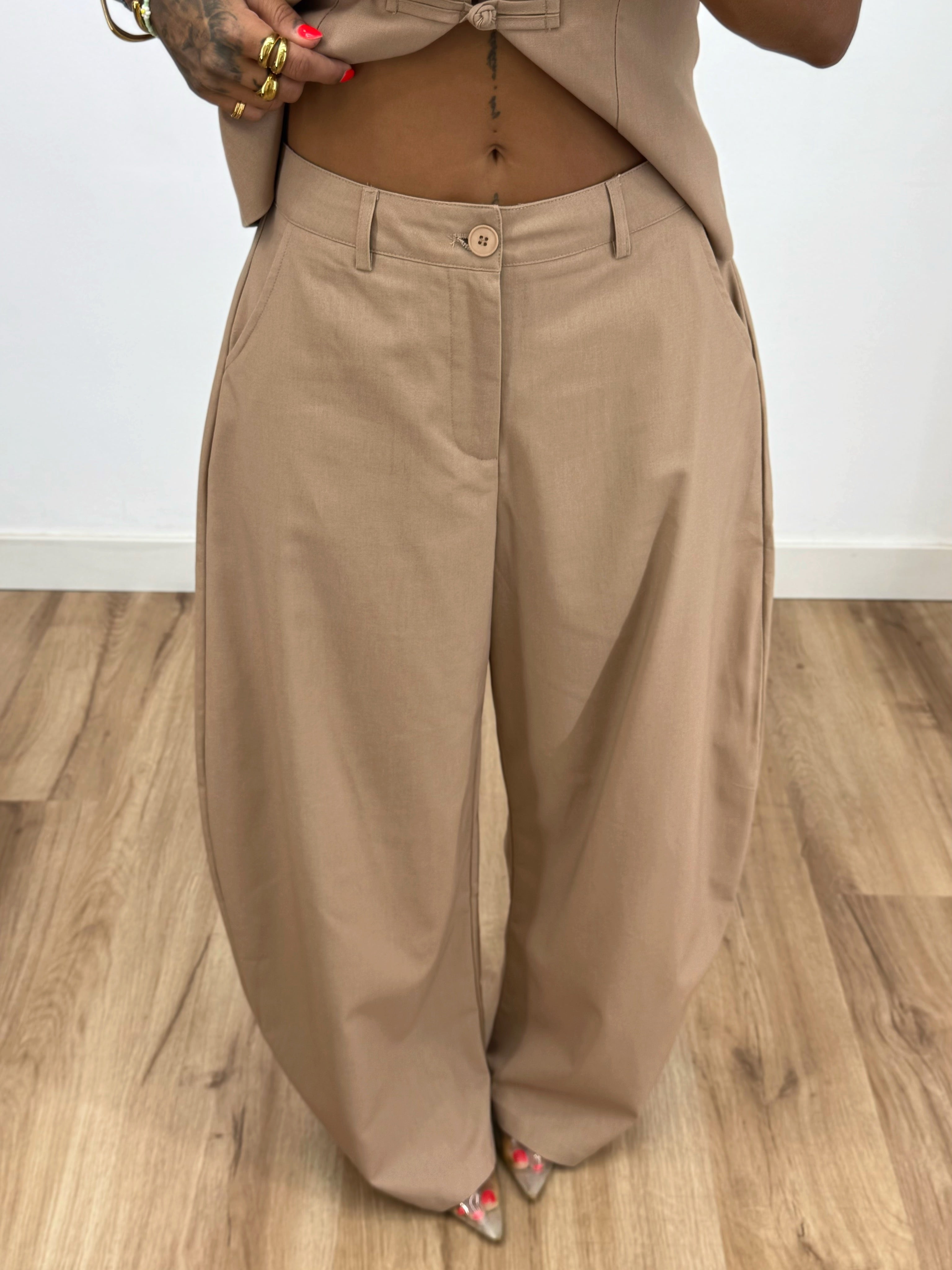 PANTALÓN BALLOON PREMIUM PURO LINO TAUPE