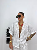 CAMISA PREMIUM PURO LINO POLKA BLANK