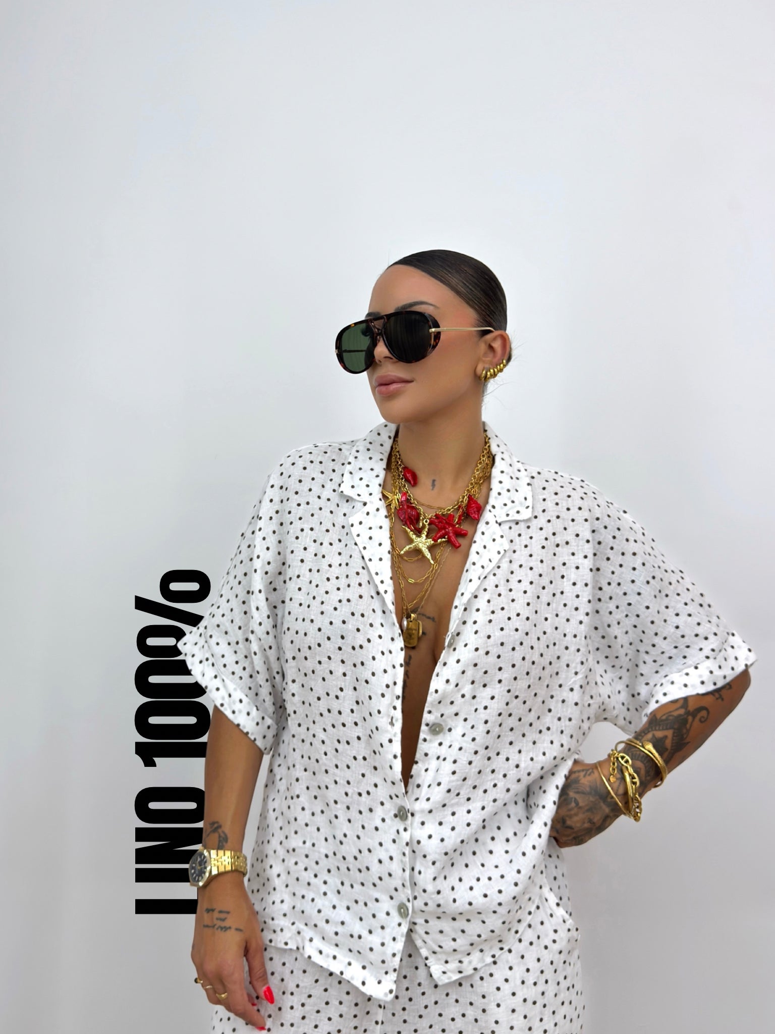 CAMISA PREMIUM PURO LINO POLKA BLANK