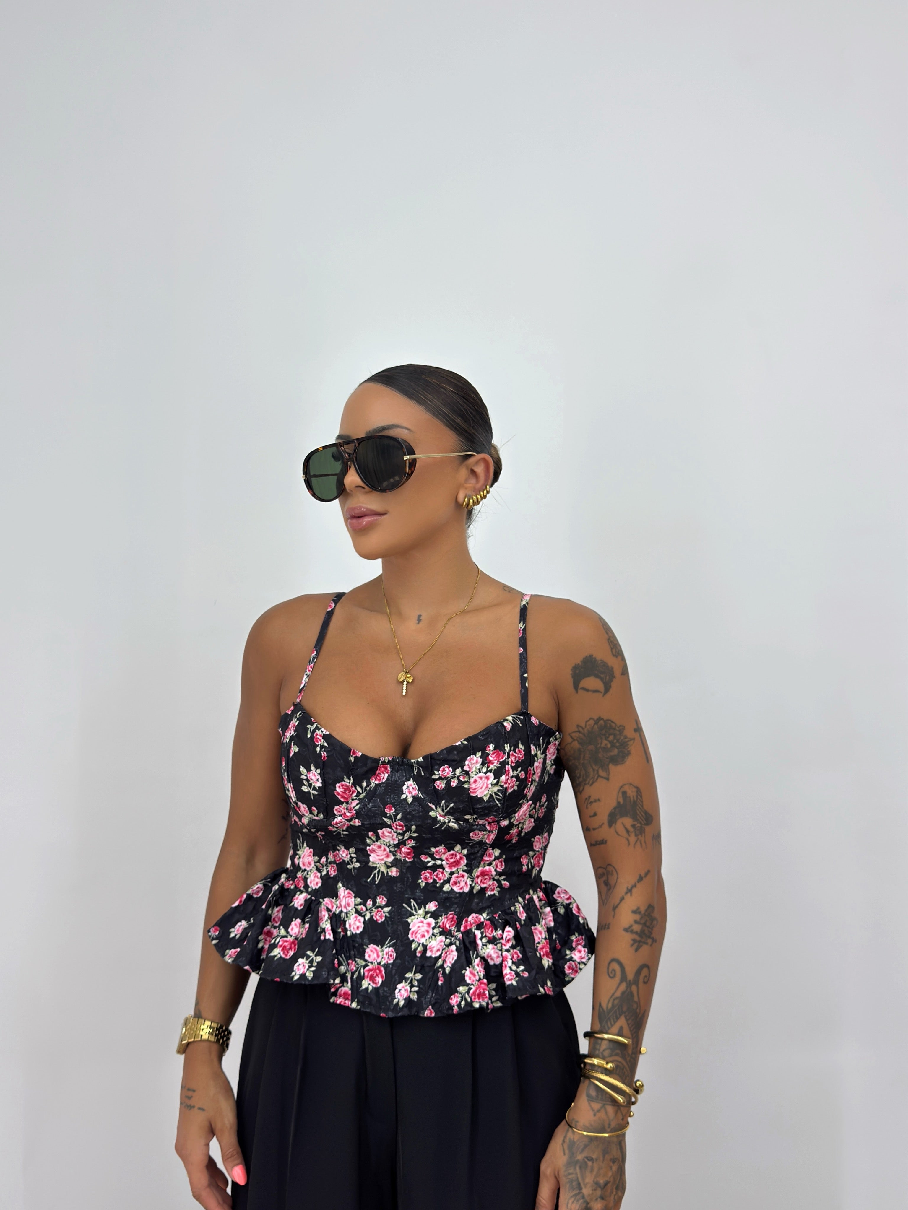 CORSET PEPLUM FLOWERS