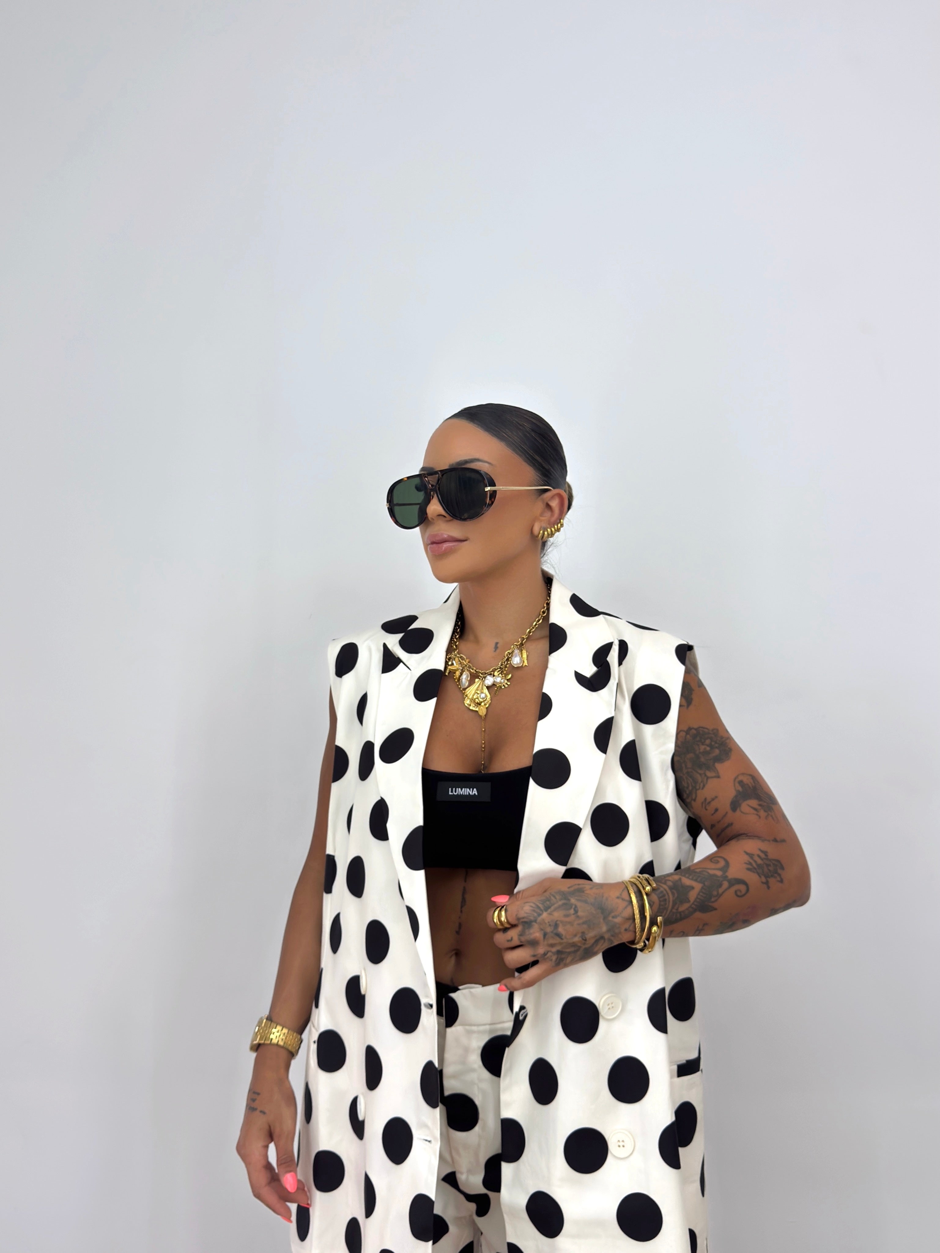 CHALECO OVER PREMIUM TRAJE POLKA DOTS