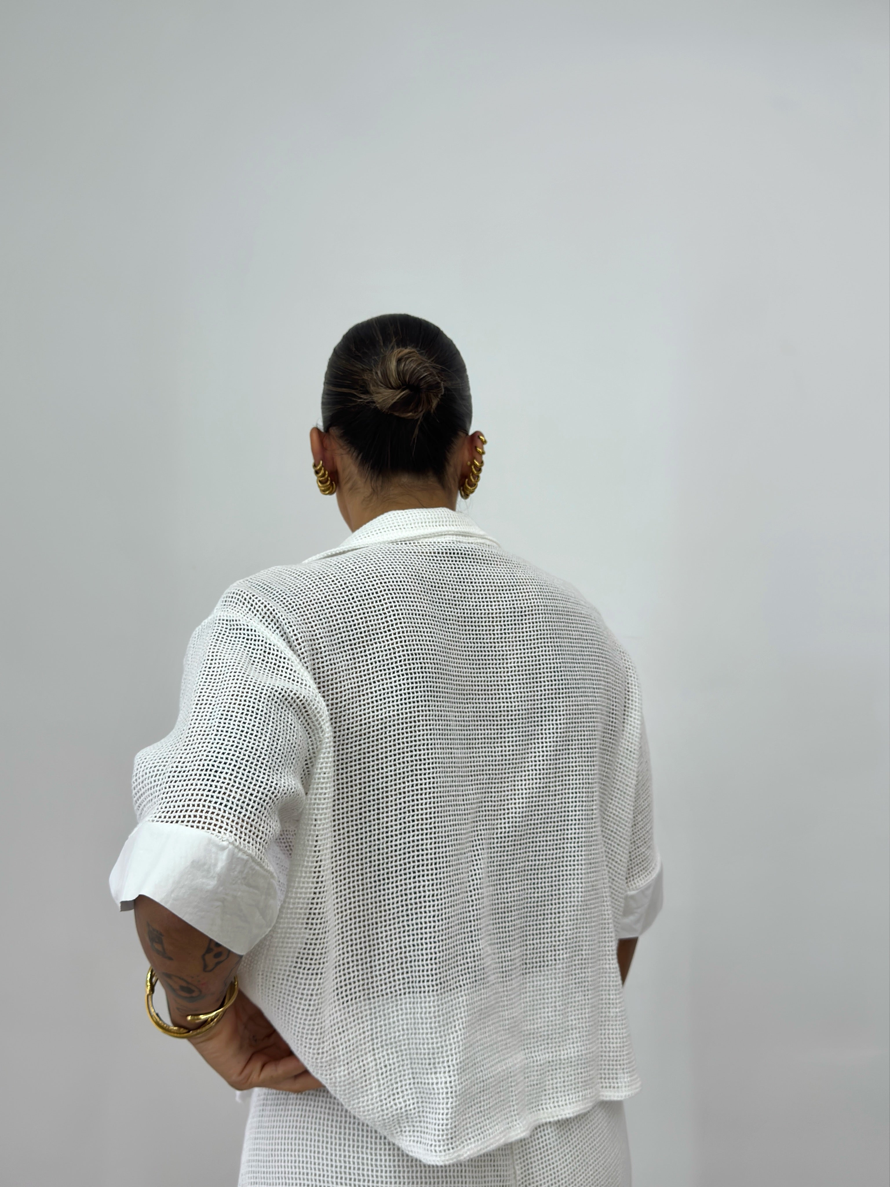 CAMISA CROPPED REJILLA BLANK