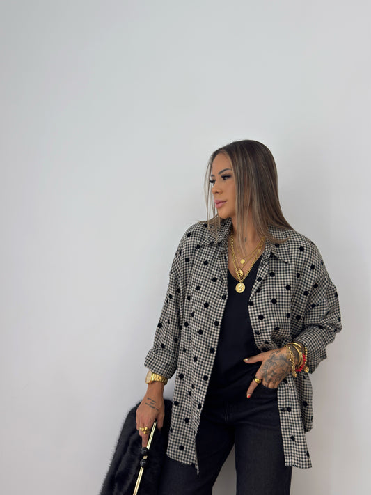 CAMISA OVER VICHY DOTS
