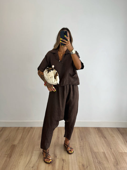 PANTALÓN PURO LINO BAGGY ROURI BROWN