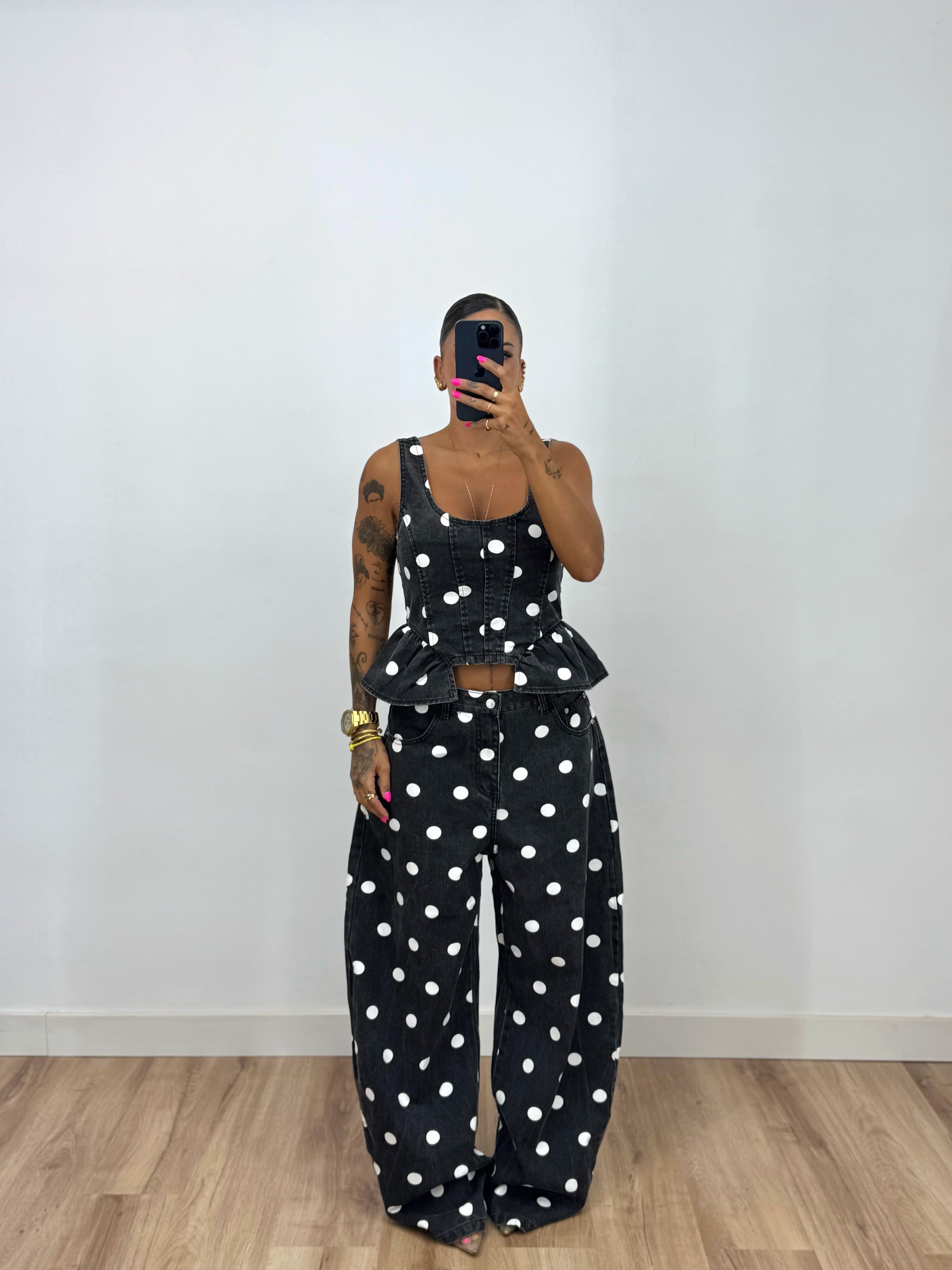 TOP PREMIUM DEMIM POLKA DOTS